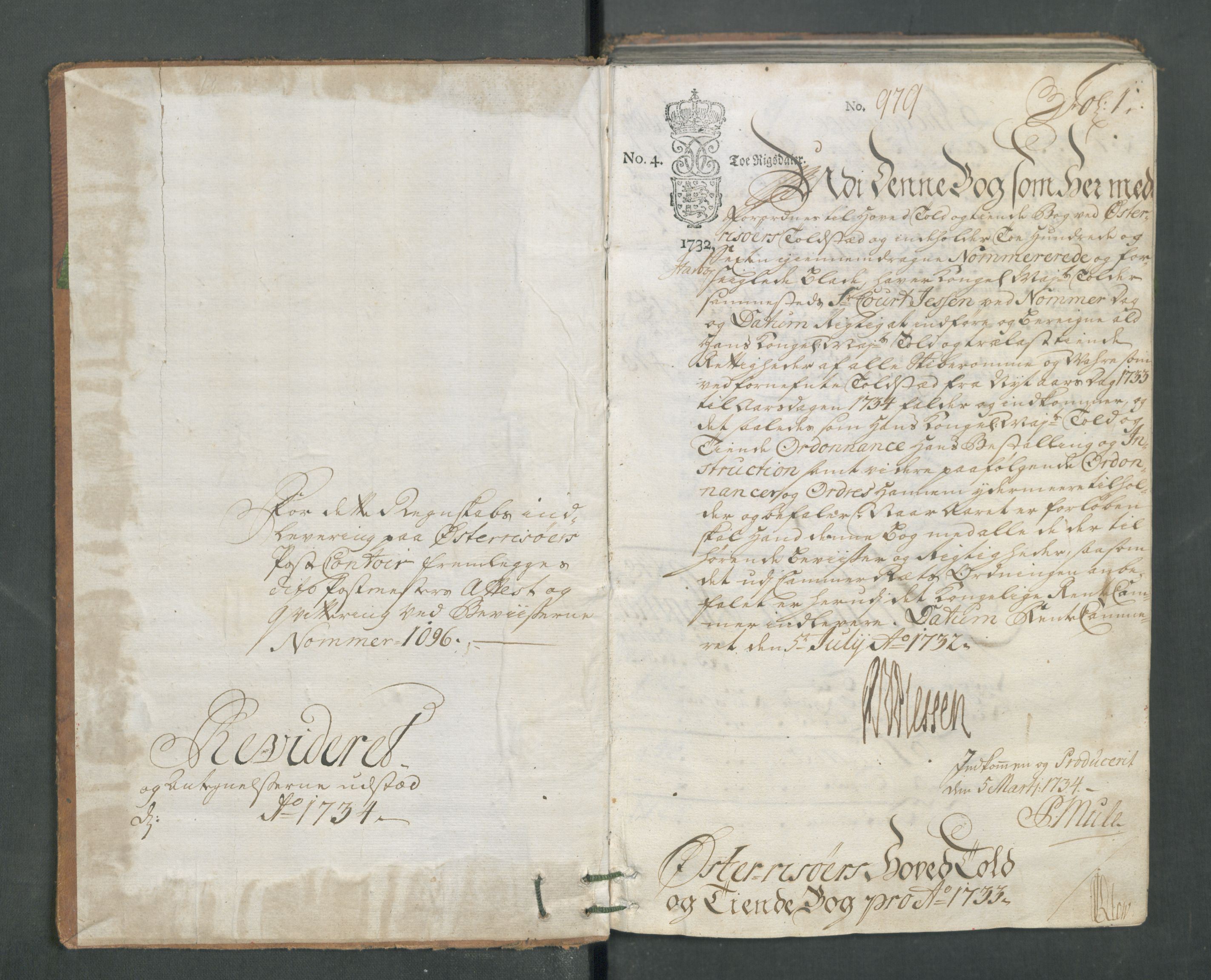 Generaltollkammeret, tollregnskaper, RA/EA-5490/R14/L0013/0001: Tollregnskaper Øster-Risør / Hovedtollbok, 1733, p. 1a