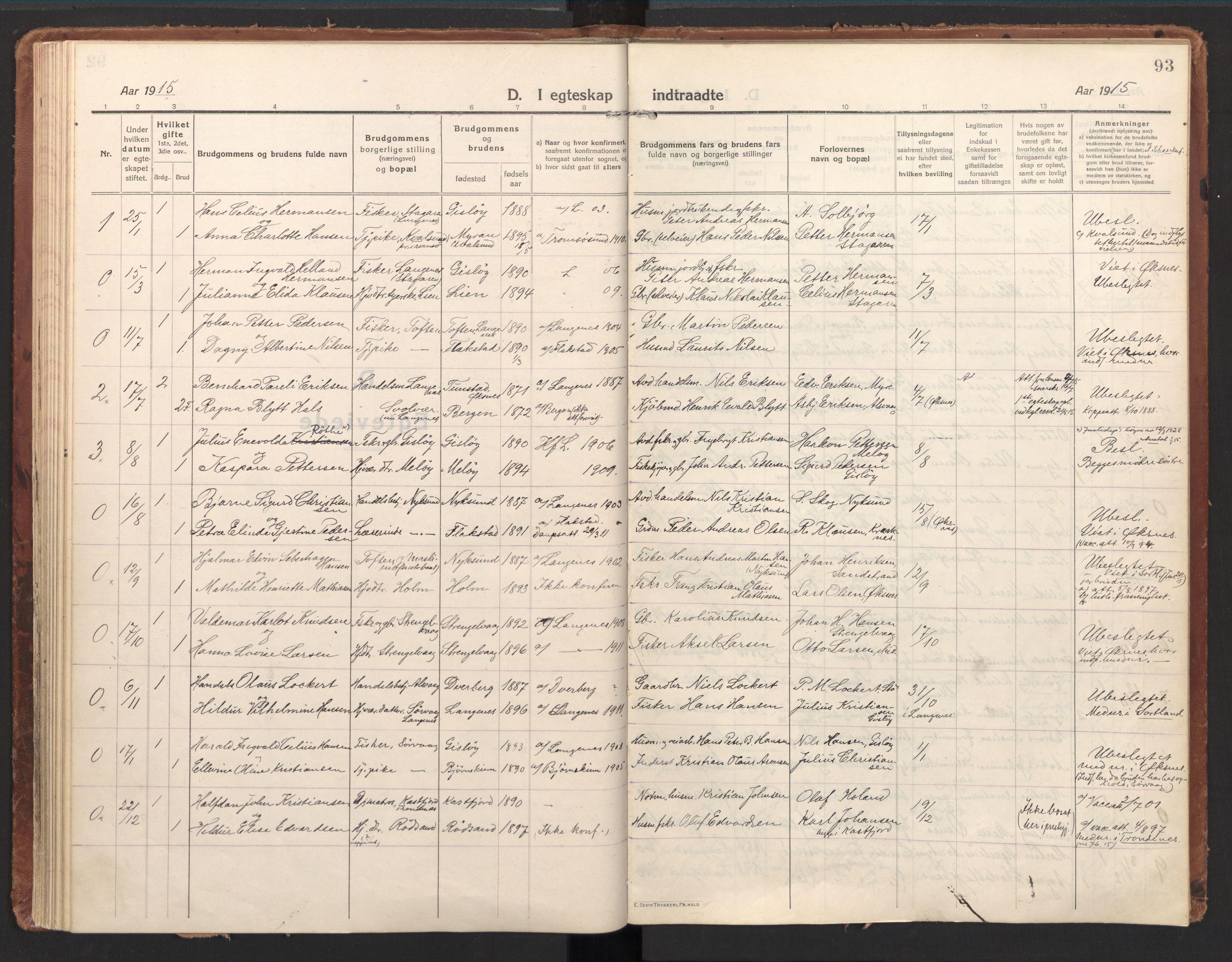 Ministerialprotokoller, klokkerbøker og fødselsregistre - Nordland, SAT/A-1459/894/L1357: Parish register (official) no. 894A03, 1913-1934, p. 93