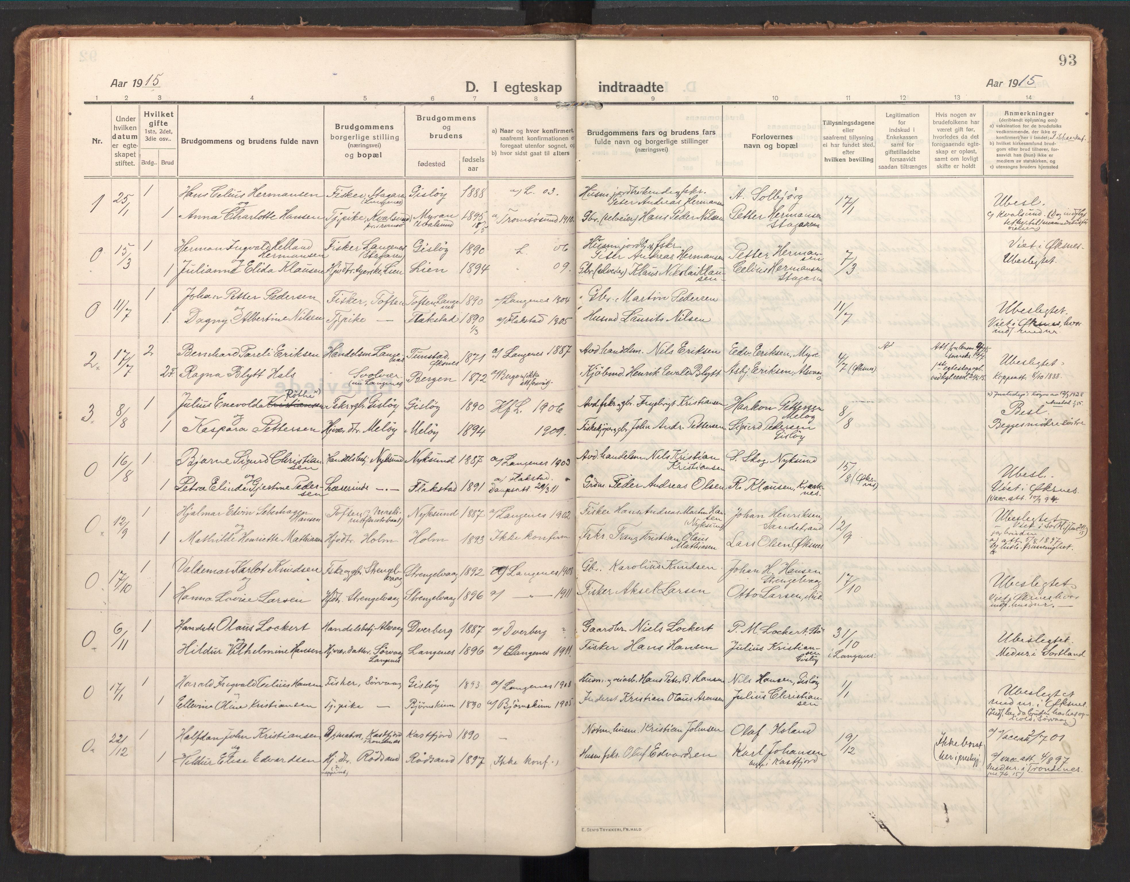 Ministerialprotokoller, klokkerbøker og fødselsregistre - Nordland, AV/SAT-A-1459/894/L1357: Parish register (official) no. 894A03, 1913-1934, p. 93