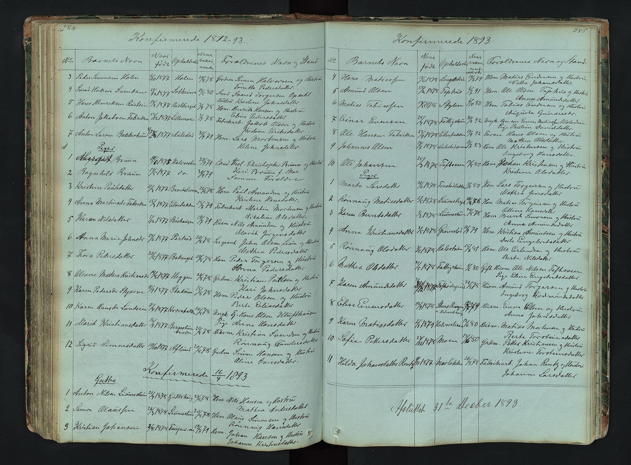 Gausdal prestekontor, SAH/PREST-090/H/Ha/Hab/L0006: Parish register (copy) no. 6, 1846-1893, p. 284-285