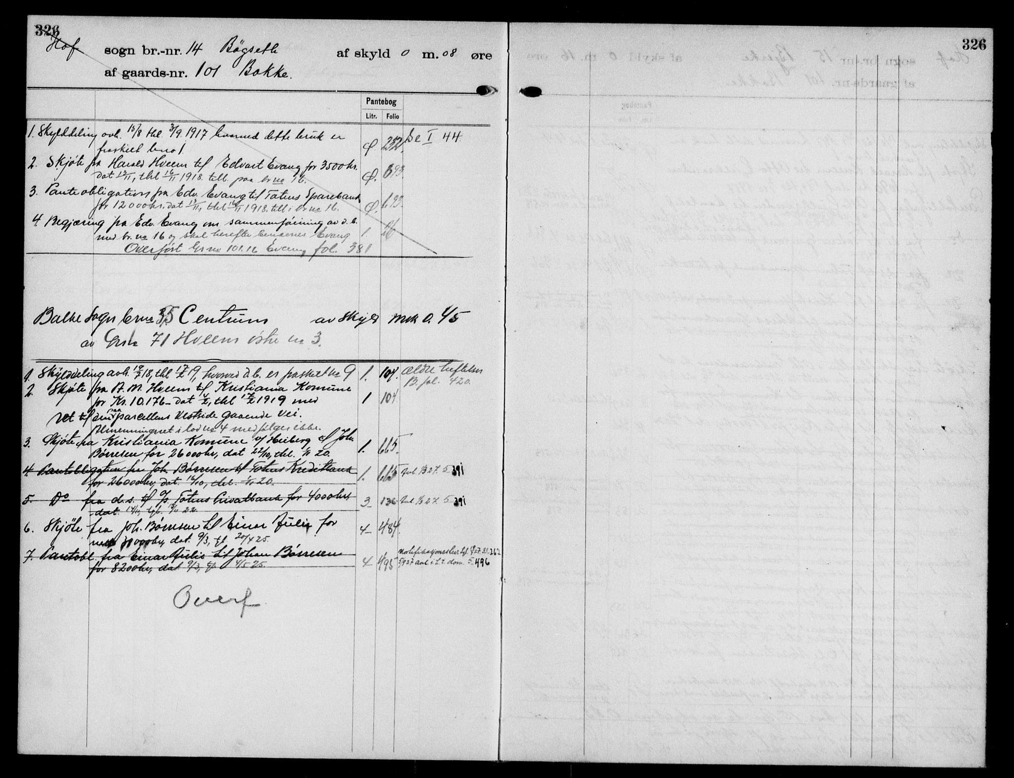 Toten tingrett, SAH/TING-006/H/Ha/Haa/L0030: Mortgage register no. 30, 1908, p. 326