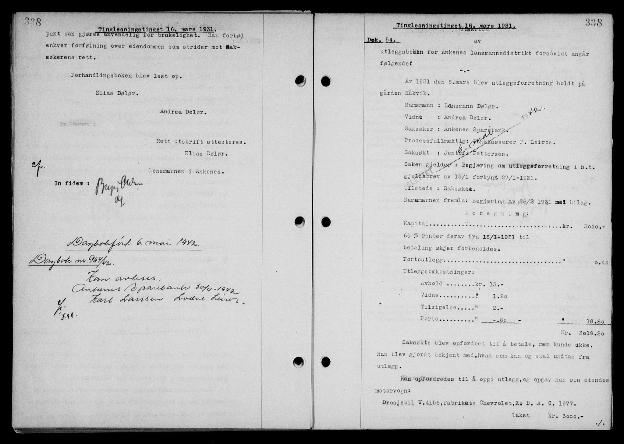 Steigen og Ofoten sorenskriveri, SAT/A-0030/1/2/2C/L0018/0001: Mortgage book no. 20-II og 21, 1930-1931, Deed date: 16.03.1931