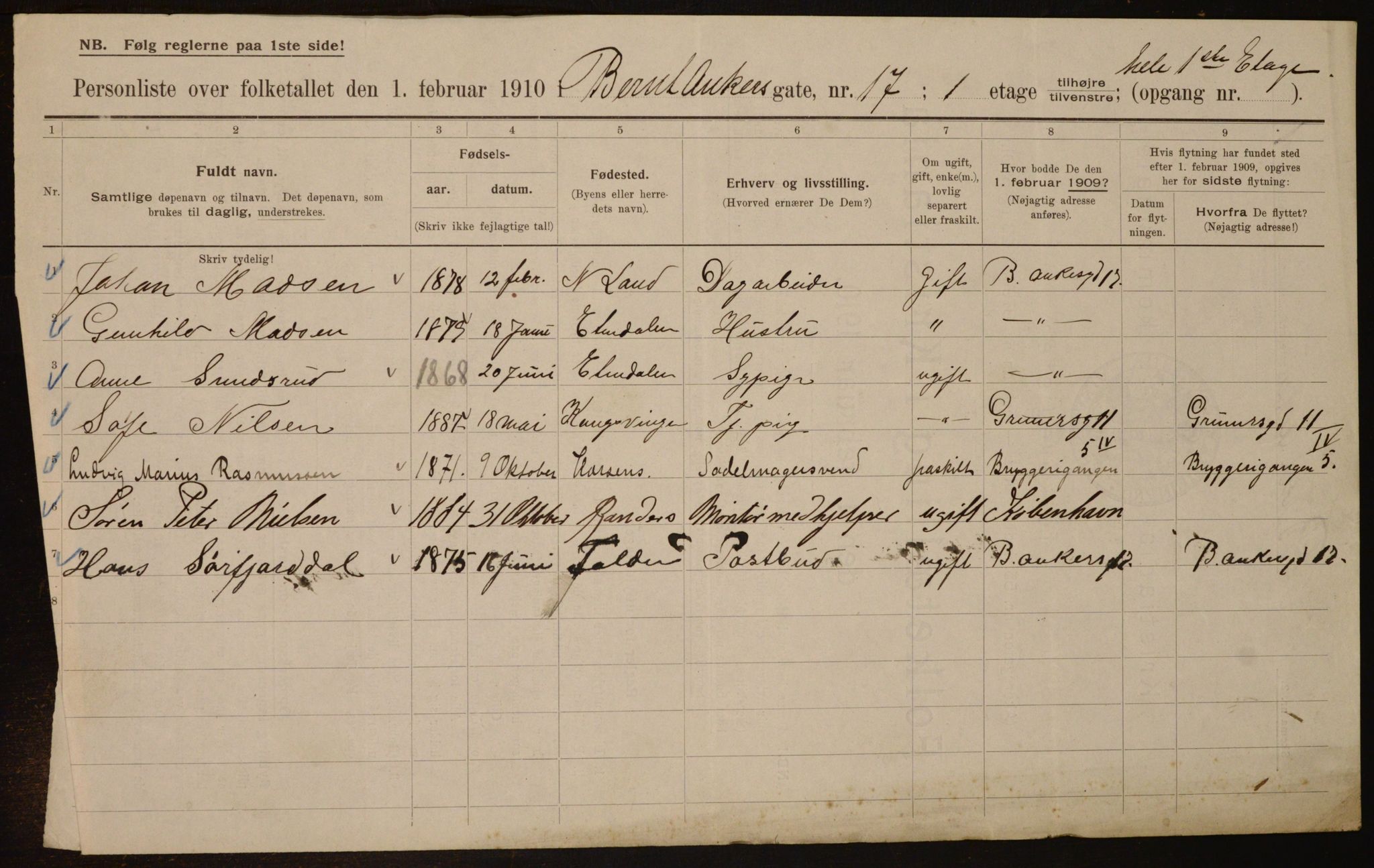 OBA, Municipal Census 1910 for Kristiania, 1910, p. 4564