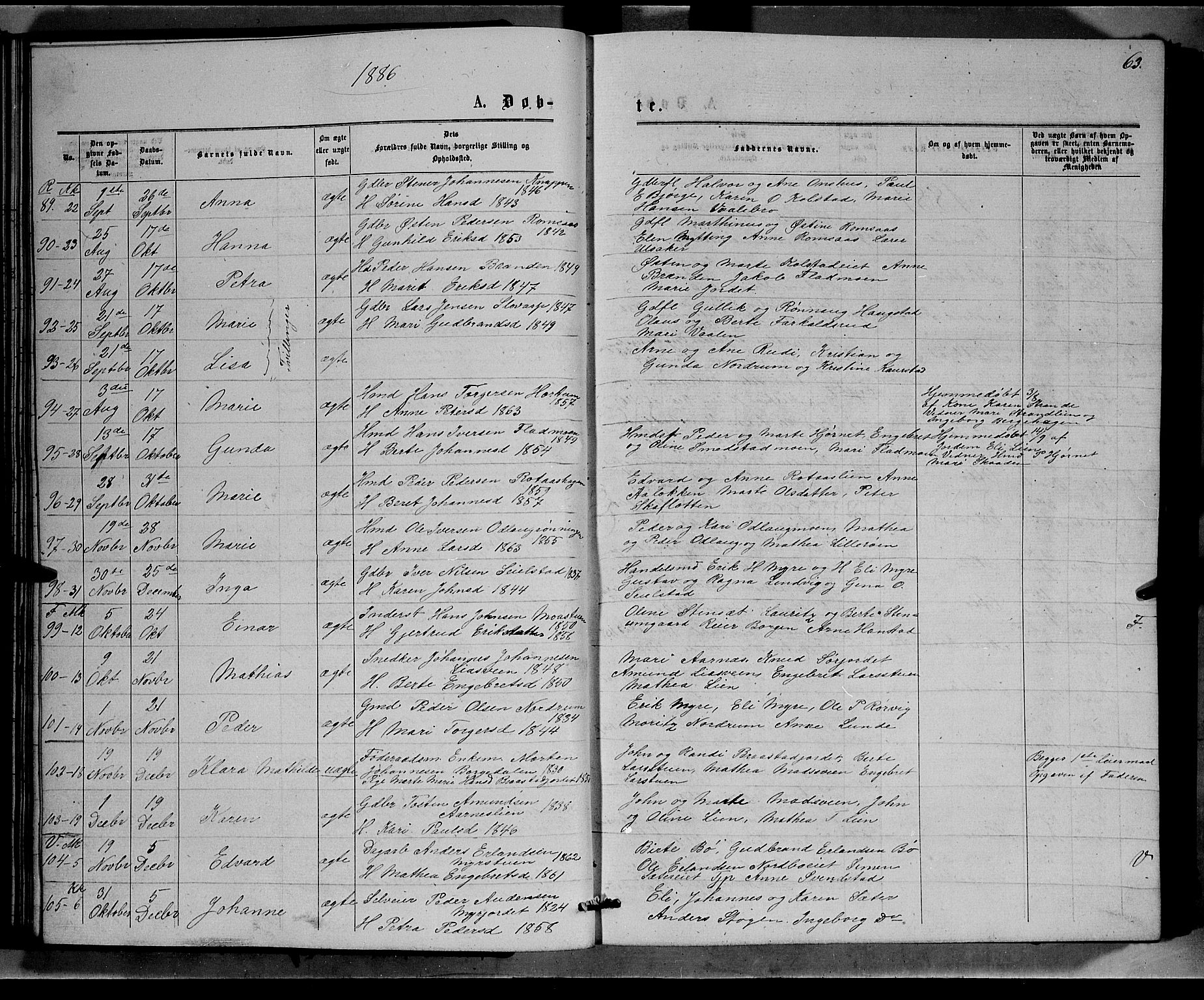 Ringebu prestekontor, SAH/PREST-082/H/Ha/Hab/L0006: Parish register (copy) no. 6, 1880-1898, p. 63