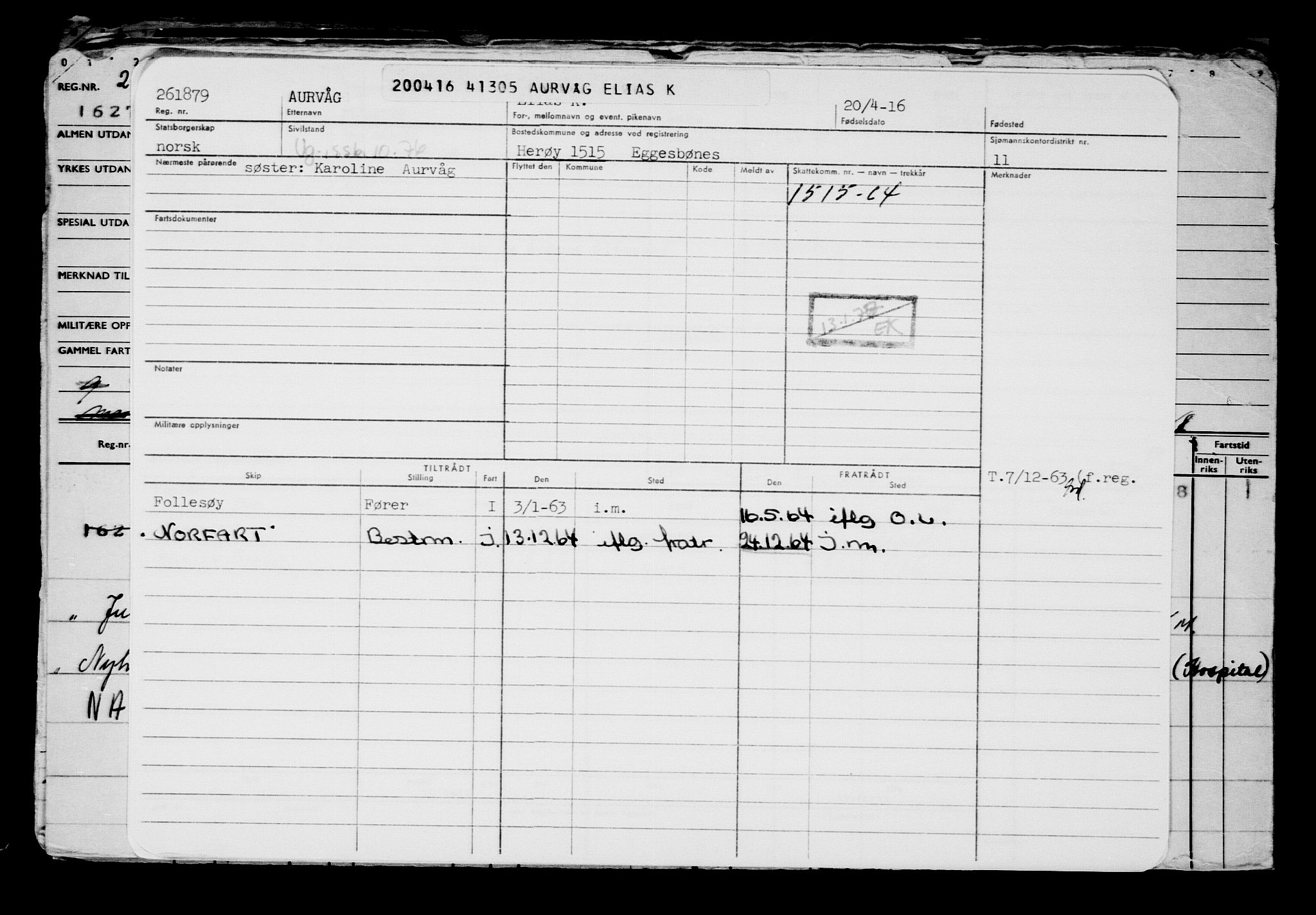 Direktoratet for sjømenn, AV/RA-S-3545/G/Gb/L0138: Hovedkort, 1916, p. 401