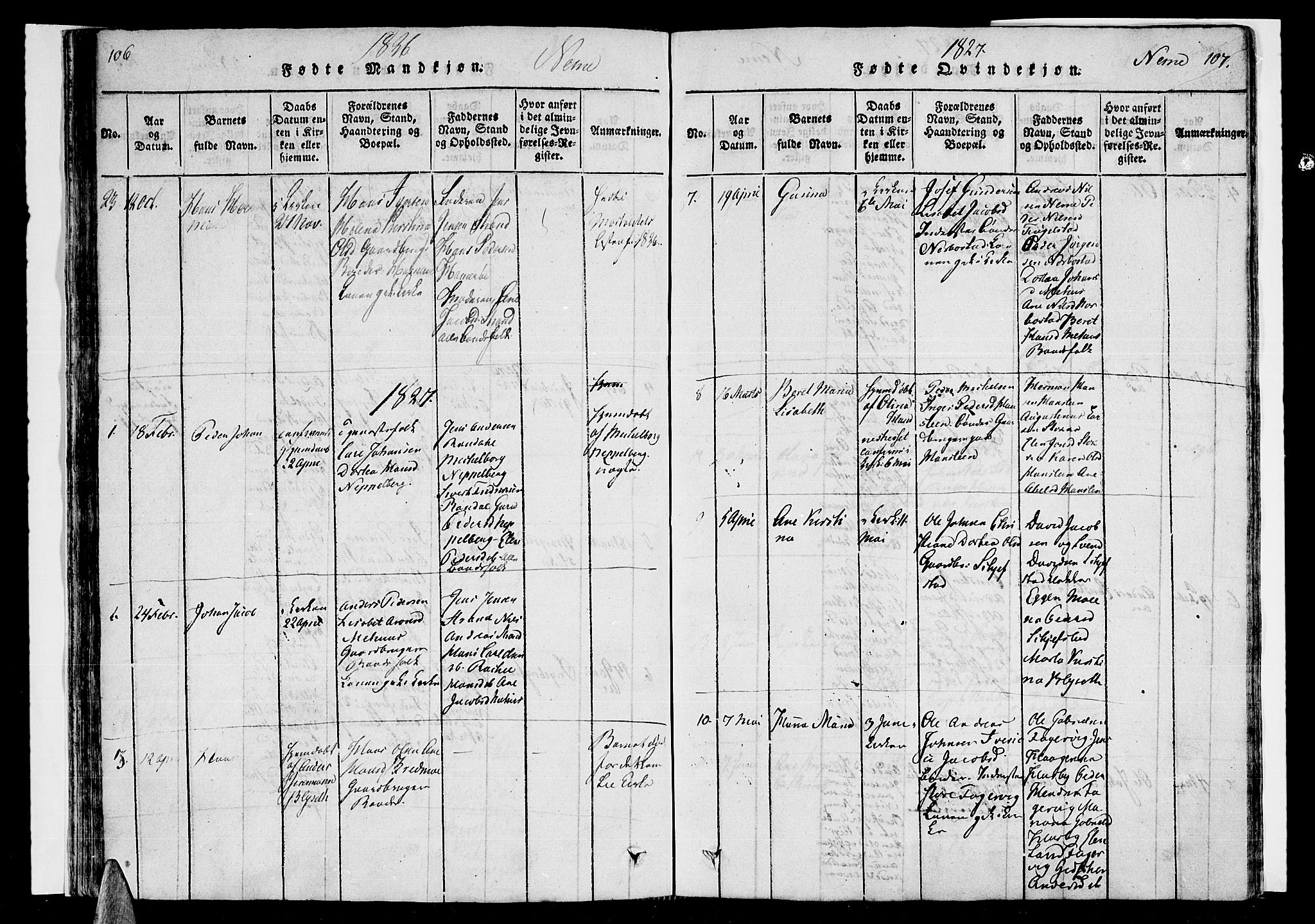 Ministerialprotokoller, klokkerbøker og fødselsregistre - Nordland, AV/SAT-A-1459/838/L0546: Parish register (official) no. 838A05 /1, 1820-1828, p. 106-107