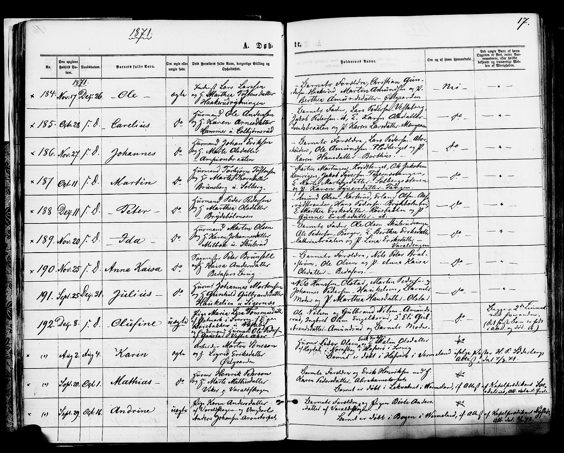 Vinger prestekontor, AV/SAH-PREST-024/H/Ha/Haa/L0012: Parish register (official) no. 12, 1871-1880, p. 17