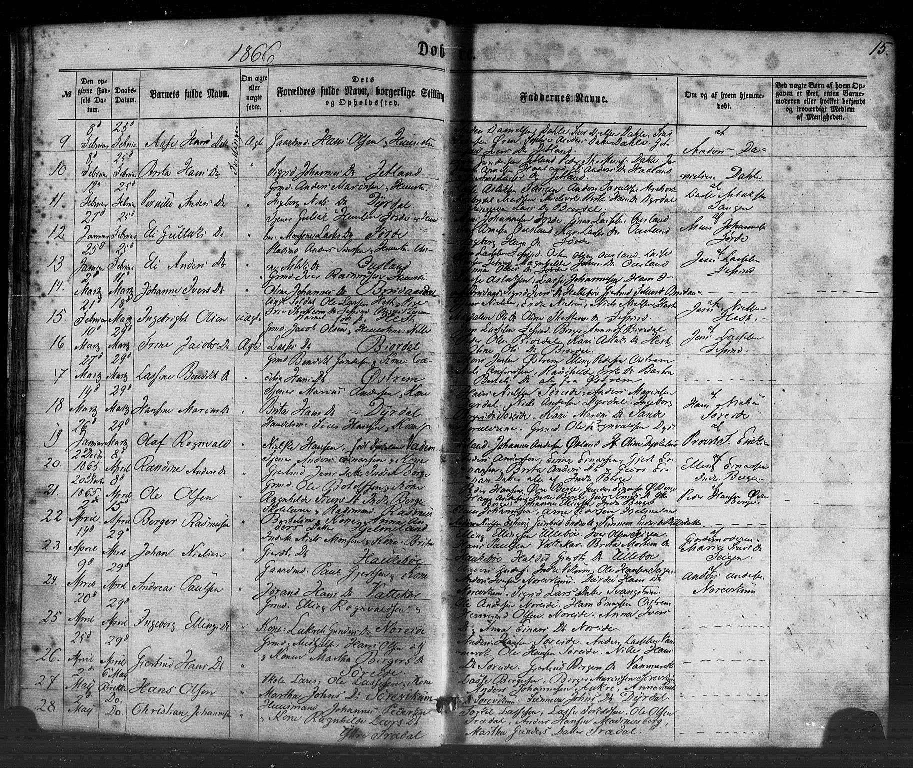 Lavik sokneprestembete, SAB/A-80901: Parish register (official) no. A 4, 1864-1881, p. 15