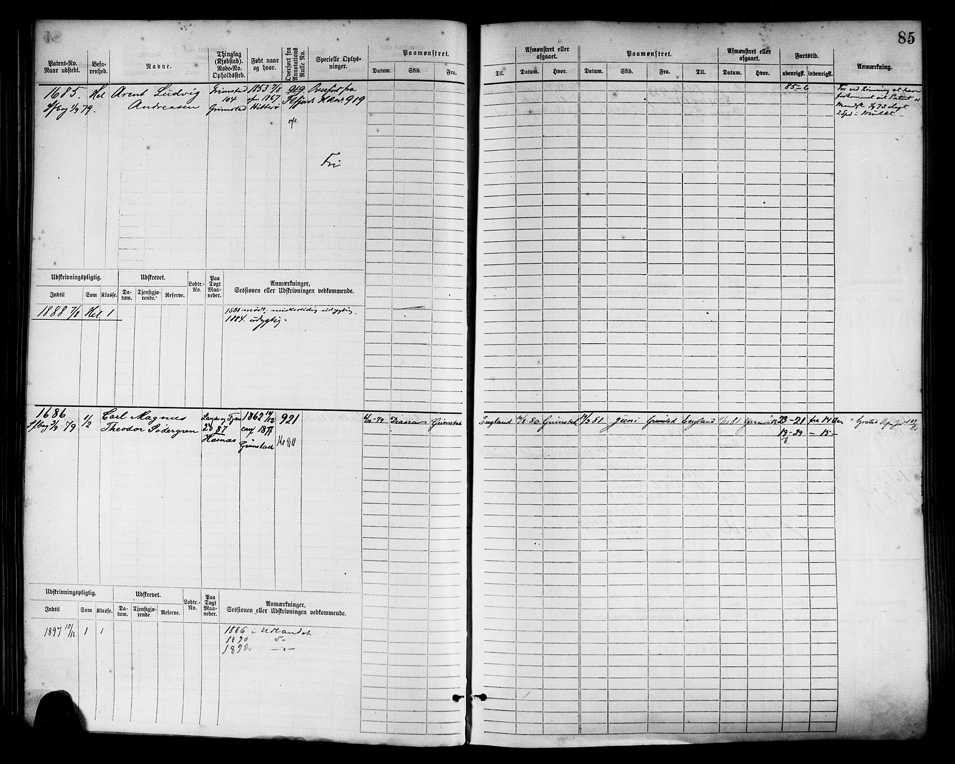 Grimstad mønstringskrets, AV/SAK-2031-0013/F/Fb/L0003: Hovedrulle nr 1517-2276, F-6, 1877-1888, p. 91