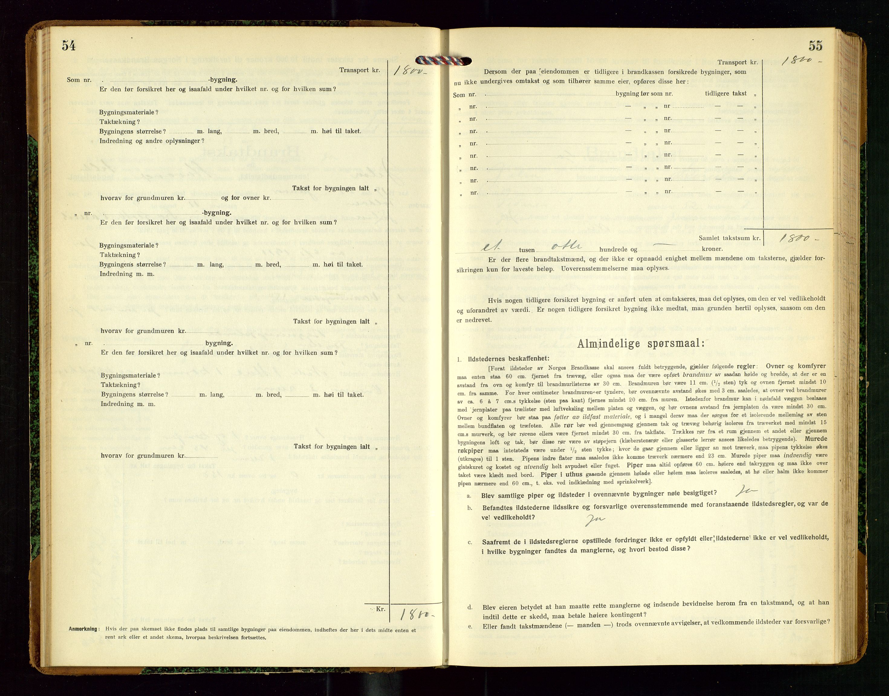 Jelsa lensmannskontor, SAST/A-100360/Gob/L0002: "Brandtakstprotokol", 1918-1942, p. 54-55