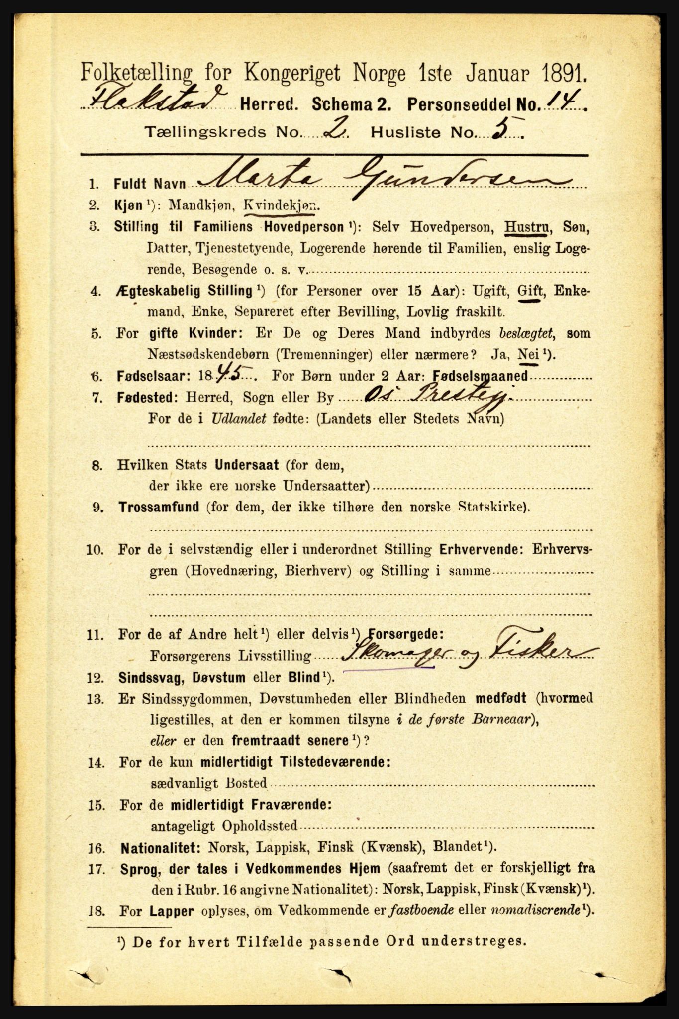 RA, 1891 census for 1859 Flakstad, 1891, p. 646