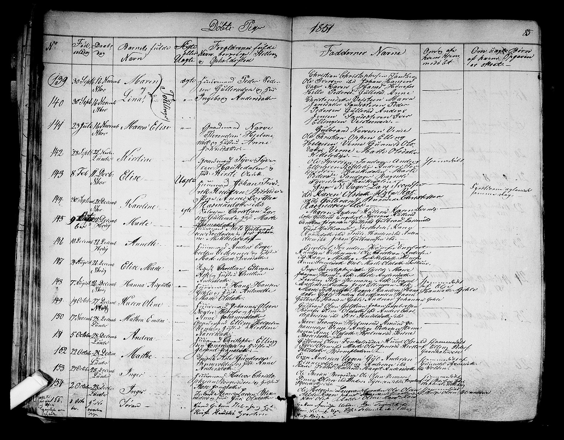 Norderhov kirkebøker, AV/SAKO-A-237/F/Fa/L0011: Parish register (official) no. 11, 1847-1856, p. 85