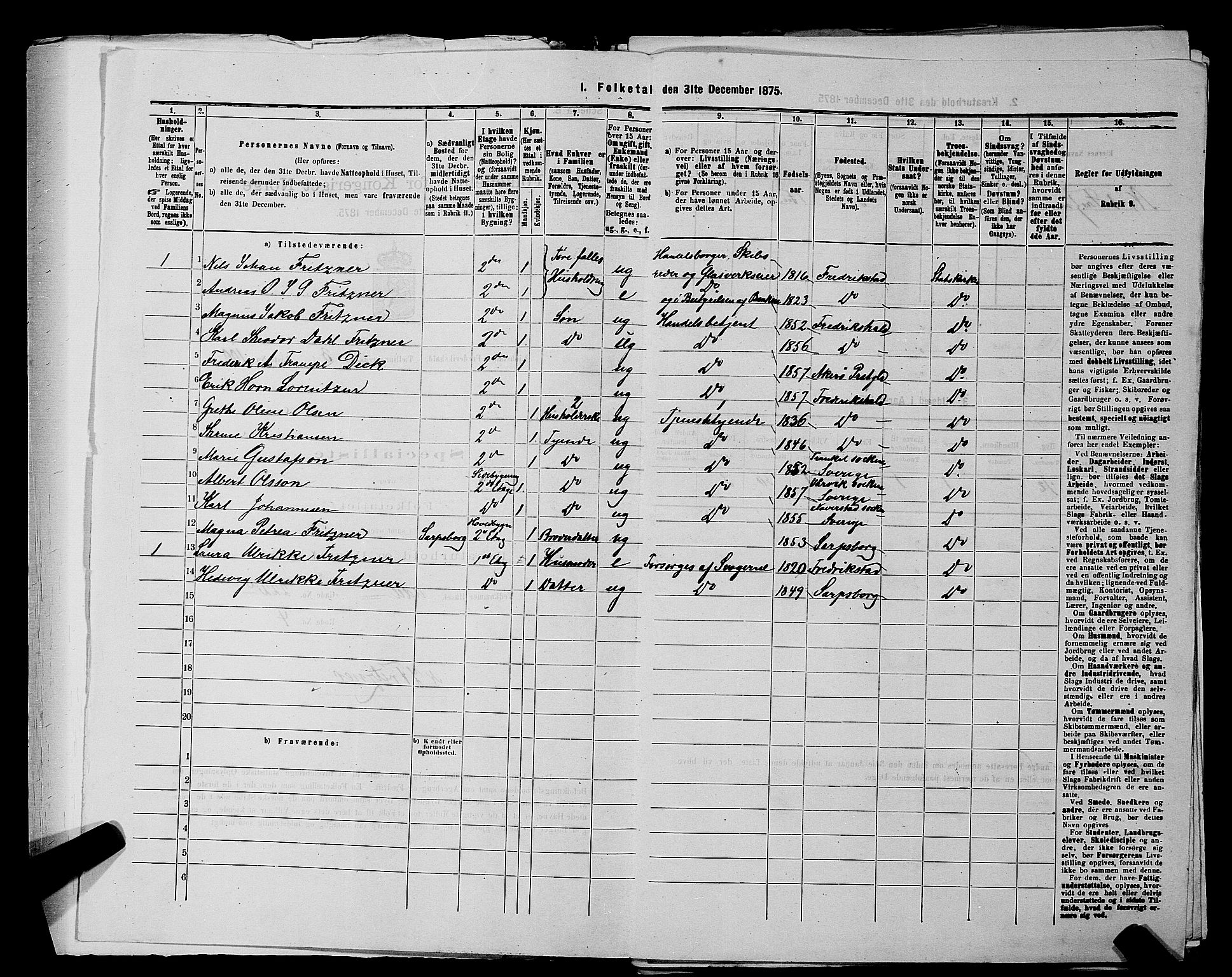 RA, 1875 census for 0101P Fredrikshald, 1875, p. 239