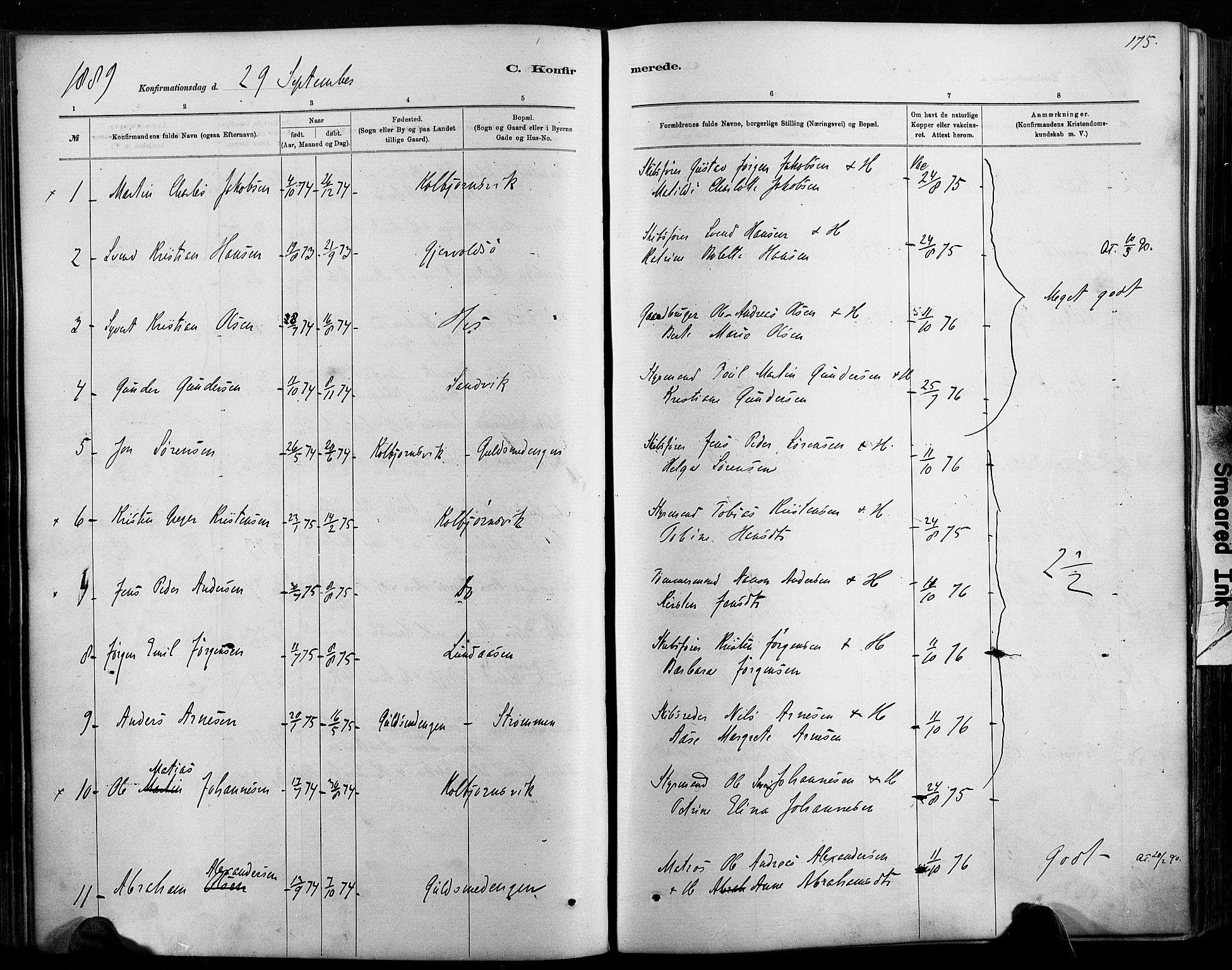 Hisøy sokneprestkontor, AV/SAK-1111-0020/F/Fa/L0003: Parish register (official) no. A 3, 1881-1894, p. 175