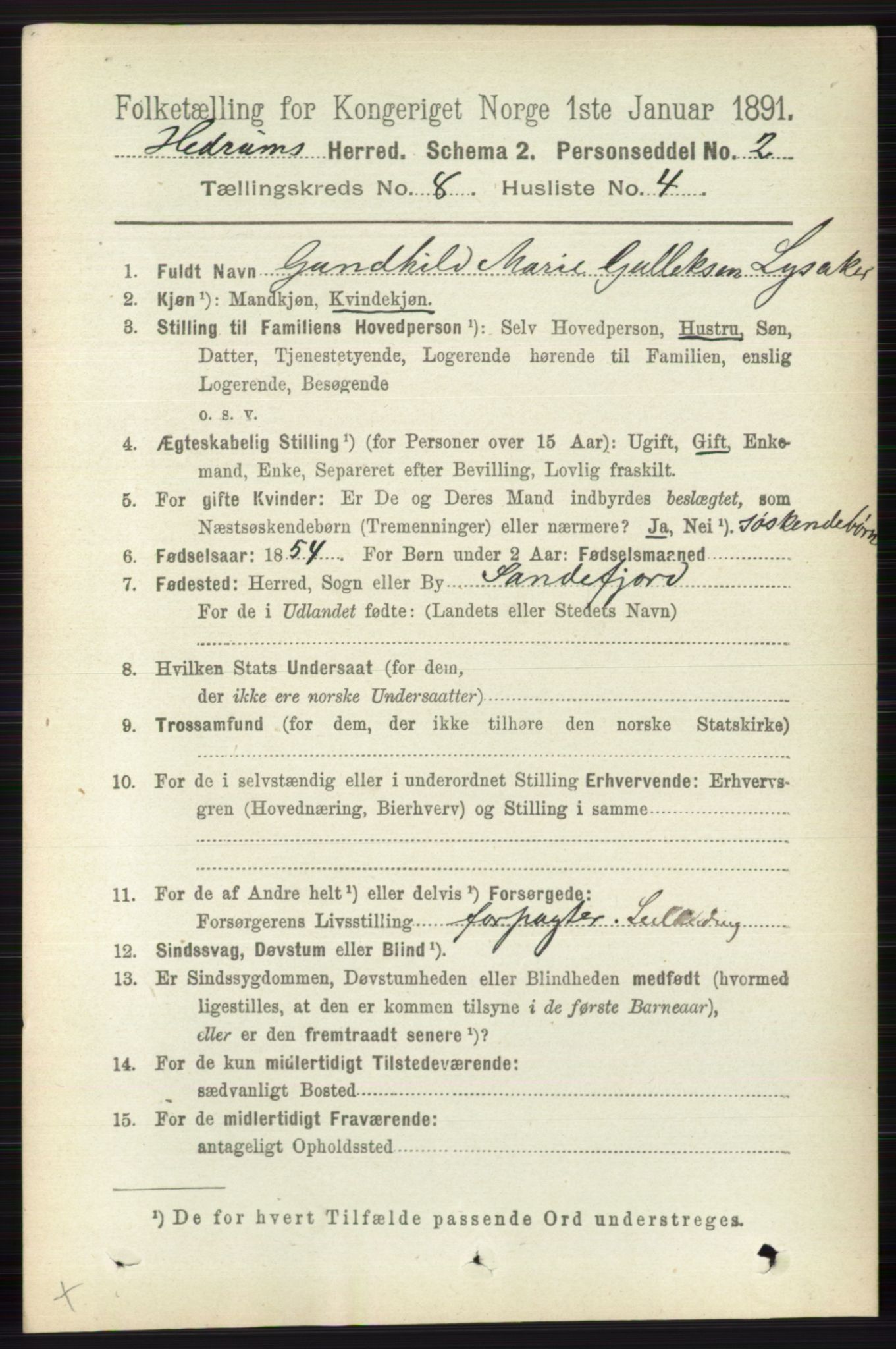 RA, 1891 census for 0727 Hedrum, 1891, p. 3490