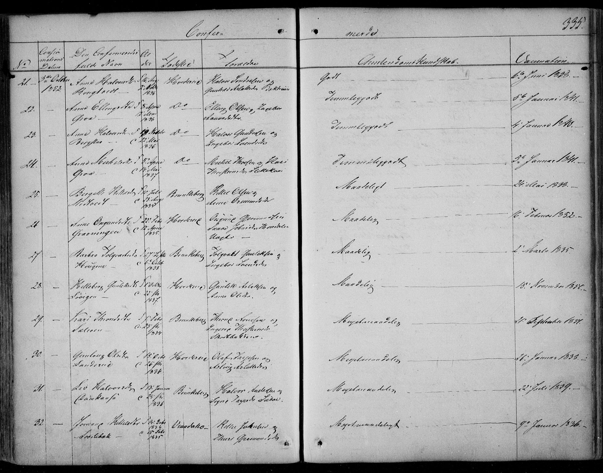 Kviteseid kirkebøker, SAKO/A-276/F/Fa/L0006: Parish register (official) no. I 6, 1836-1858, p. 335