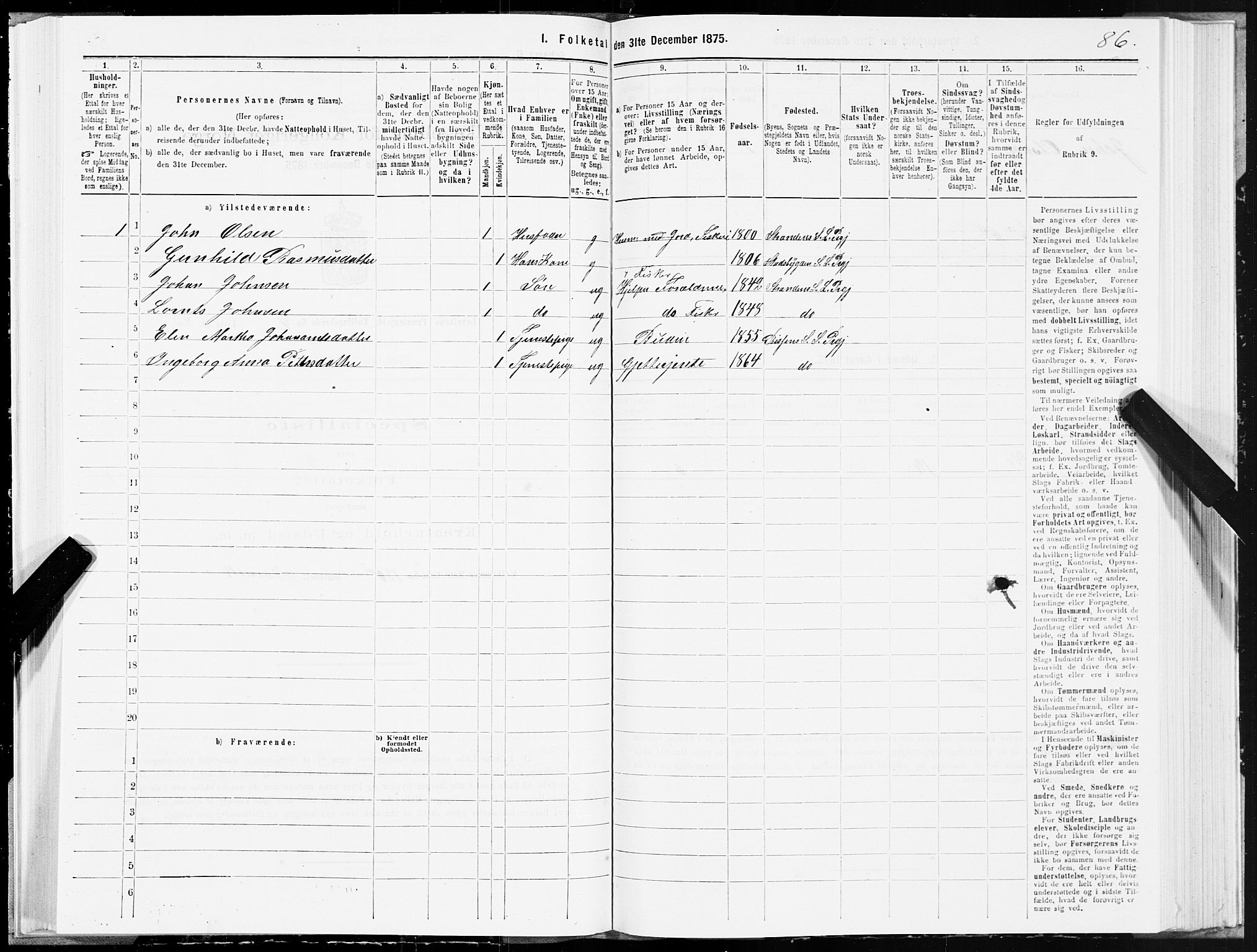 SAT, 1875 census for 1718P Leksvik, 1875, p. 3086