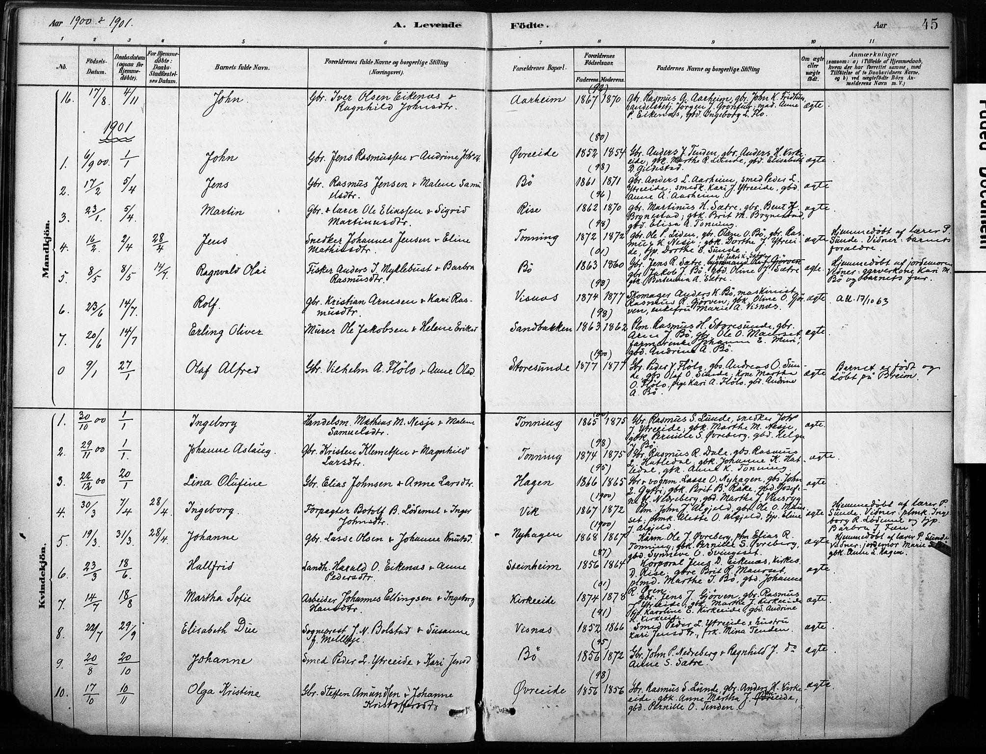 Stryn Sokneprestembete, AV/SAB-A-82501: Parish register (official) no. B 1, 1878-1907, p. 45