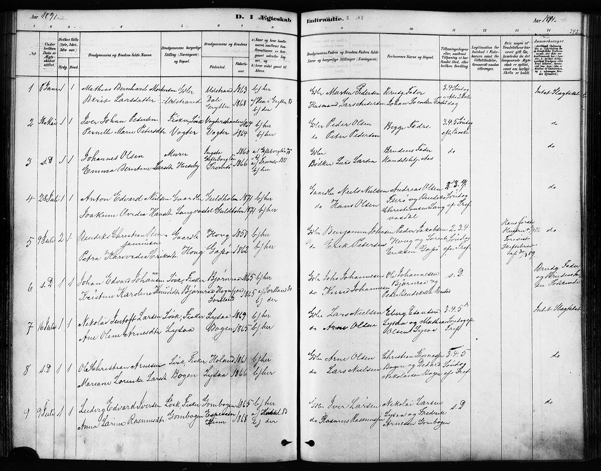 Kvæfjord sokneprestkontor, SATØ/S-1323/G/Ga/Gaa/L0005kirke: Parish register (official) no. 5, 1878-1894, p. 242