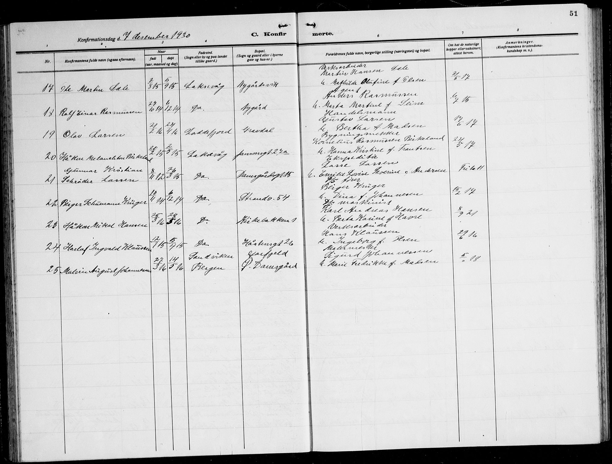 Laksevåg Sokneprestembete, AV/SAB-A-76501/H/Ha/Hab/Haba: Parish register (copy) no. A 10, 1925-1942, p. 51