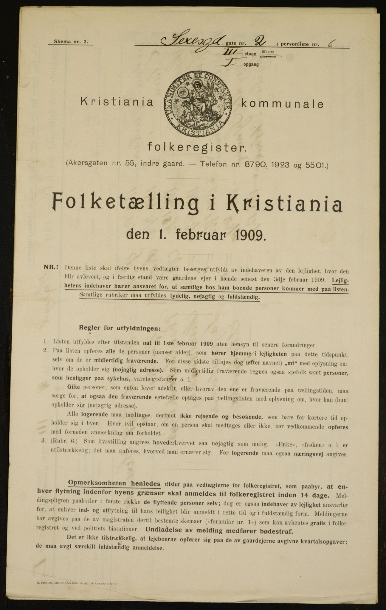 OBA, Municipal Census 1909 for Kristiania, 1909, p. 85915