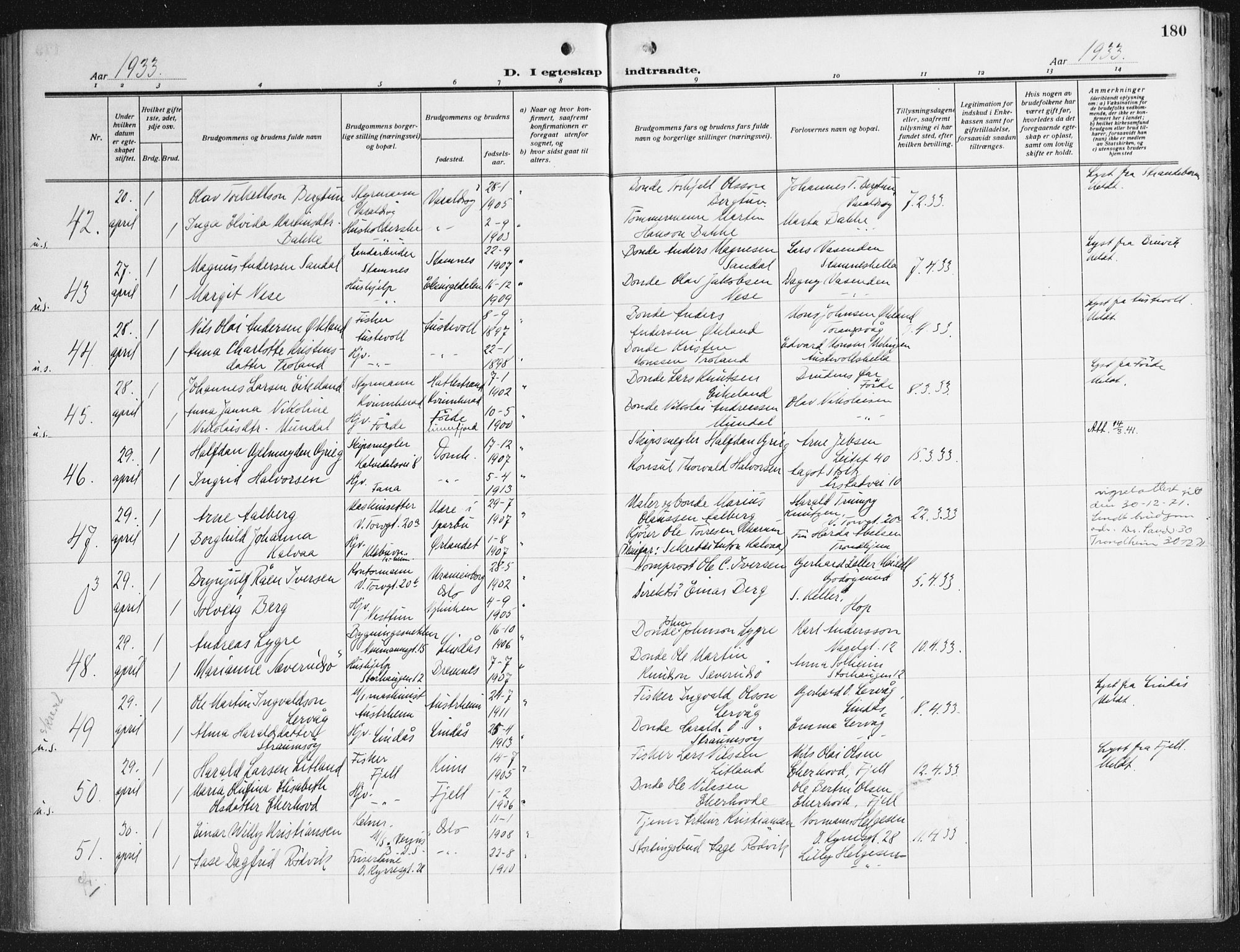Domkirken sokneprestembete, AV/SAB-A-74801/H/Haa/L0039: Parish register (official) no. D 6, 1921-1937, p. 180