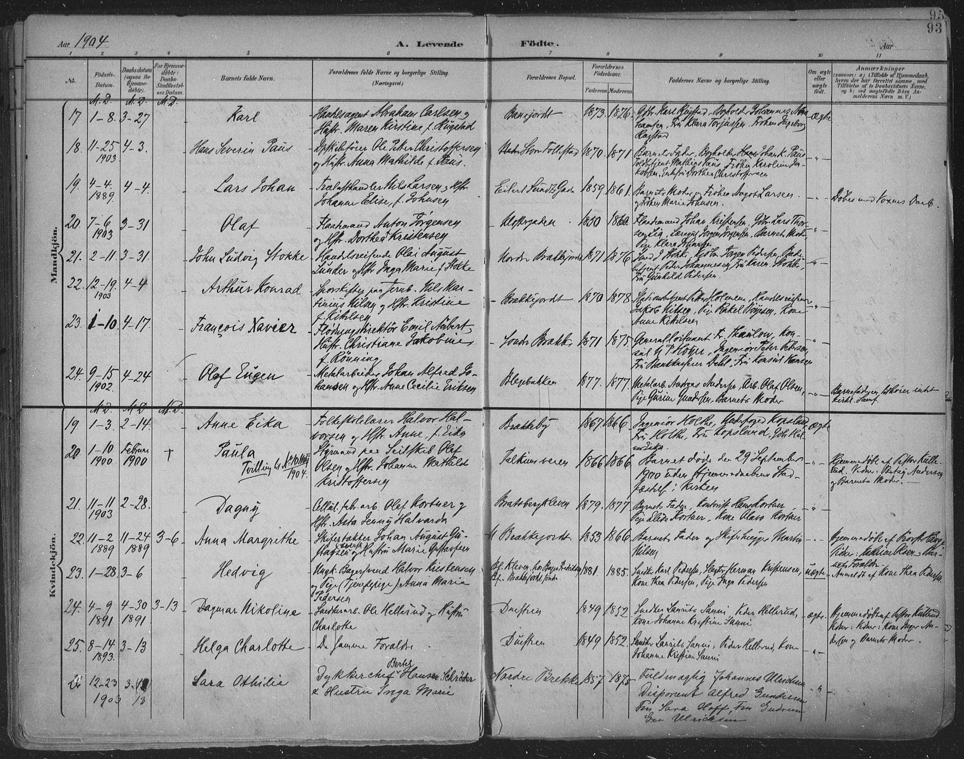 Skien kirkebøker, SAKO/A-302/F/Fa/L0011: Parish register (official) no. 11, 1900-1907, p. 93