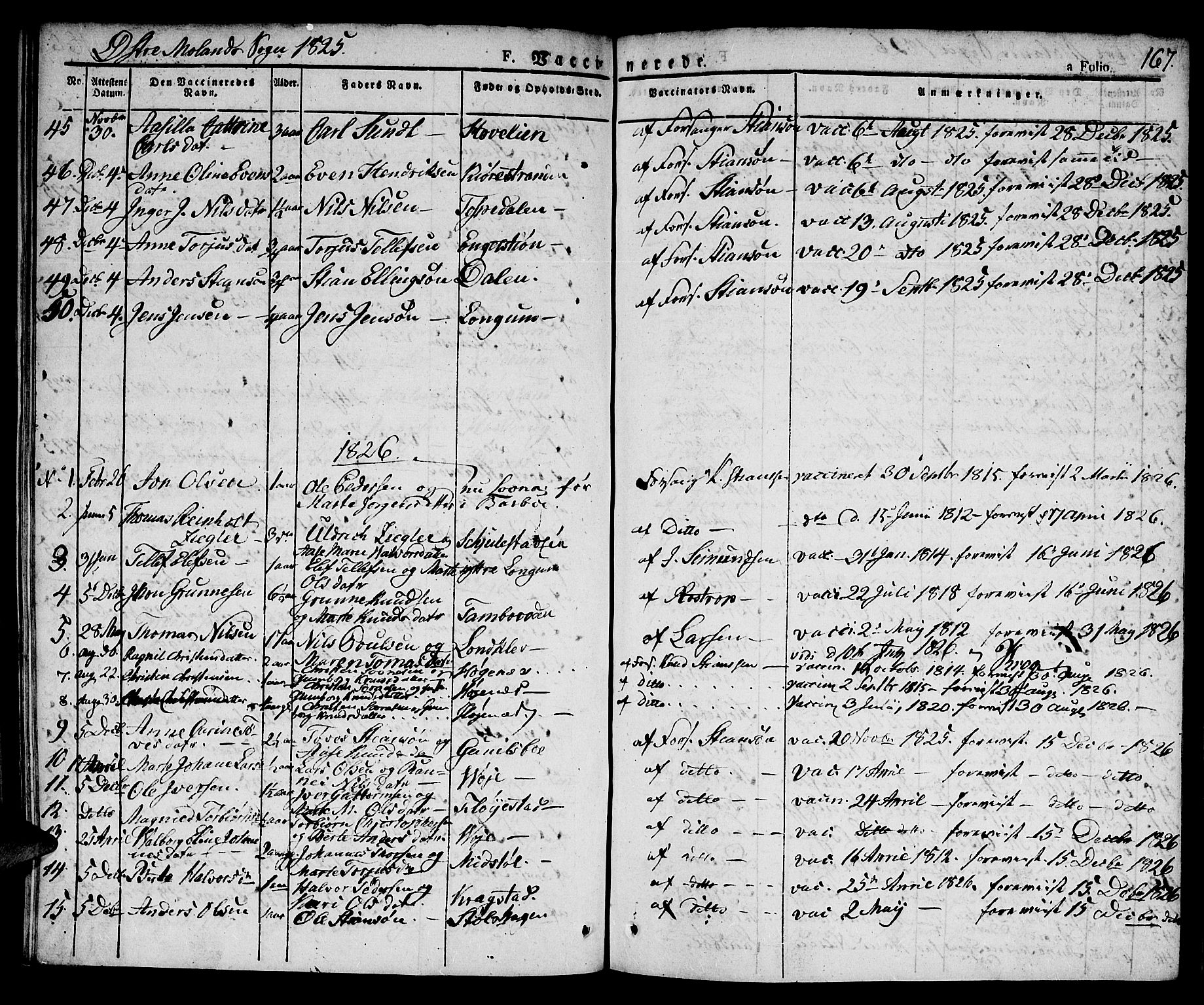 Austre Moland sokneprestkontor, SAK/1111-0001/F/Fa/Faa/L0005: Parish register (official) no. A 5, 1825-1837, p. 167