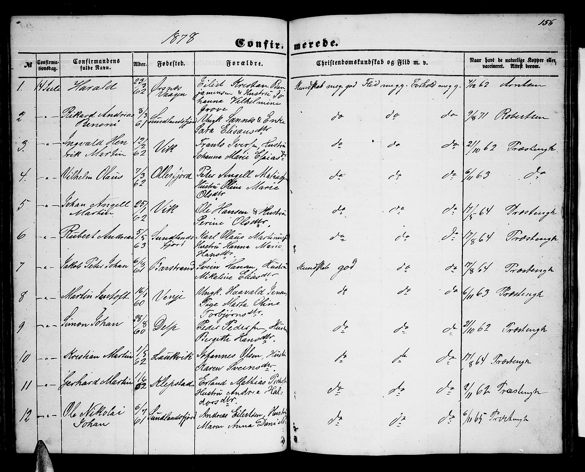 Ministerialprotokoller, klokkerbøker og fødselsregistre - Nordland, AV/SAT-A-1459/876/L1102: Parish register (copy) no. 876C01, 1852-1886, p. 156