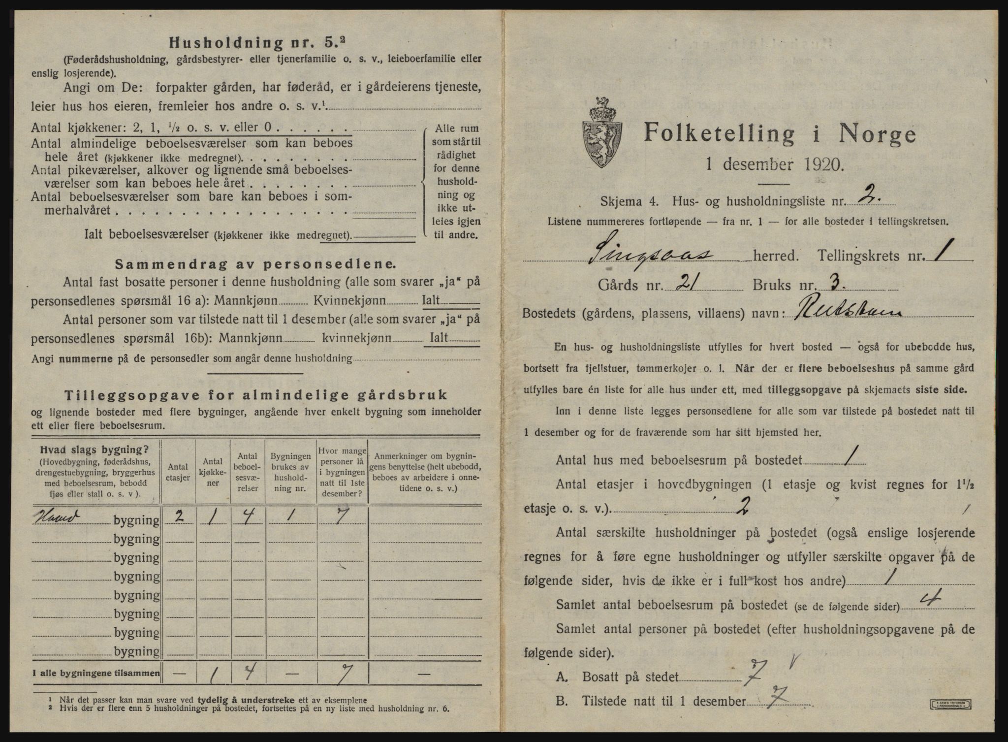 SAT, 1920 census for Singsås, 1920, p. 33