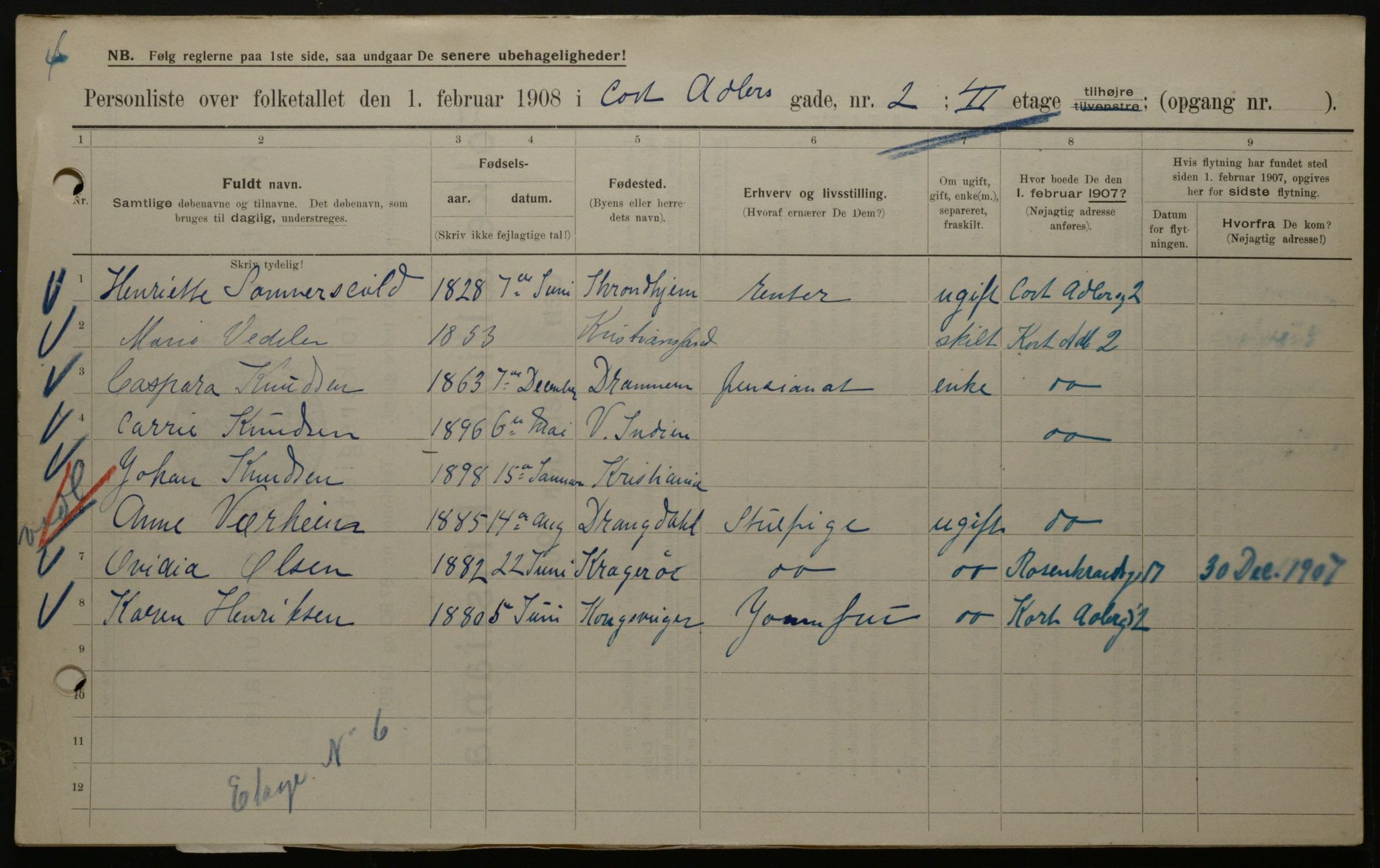 OBA, Municipal Census 1908 for Kristiania, 1908, p. 12739