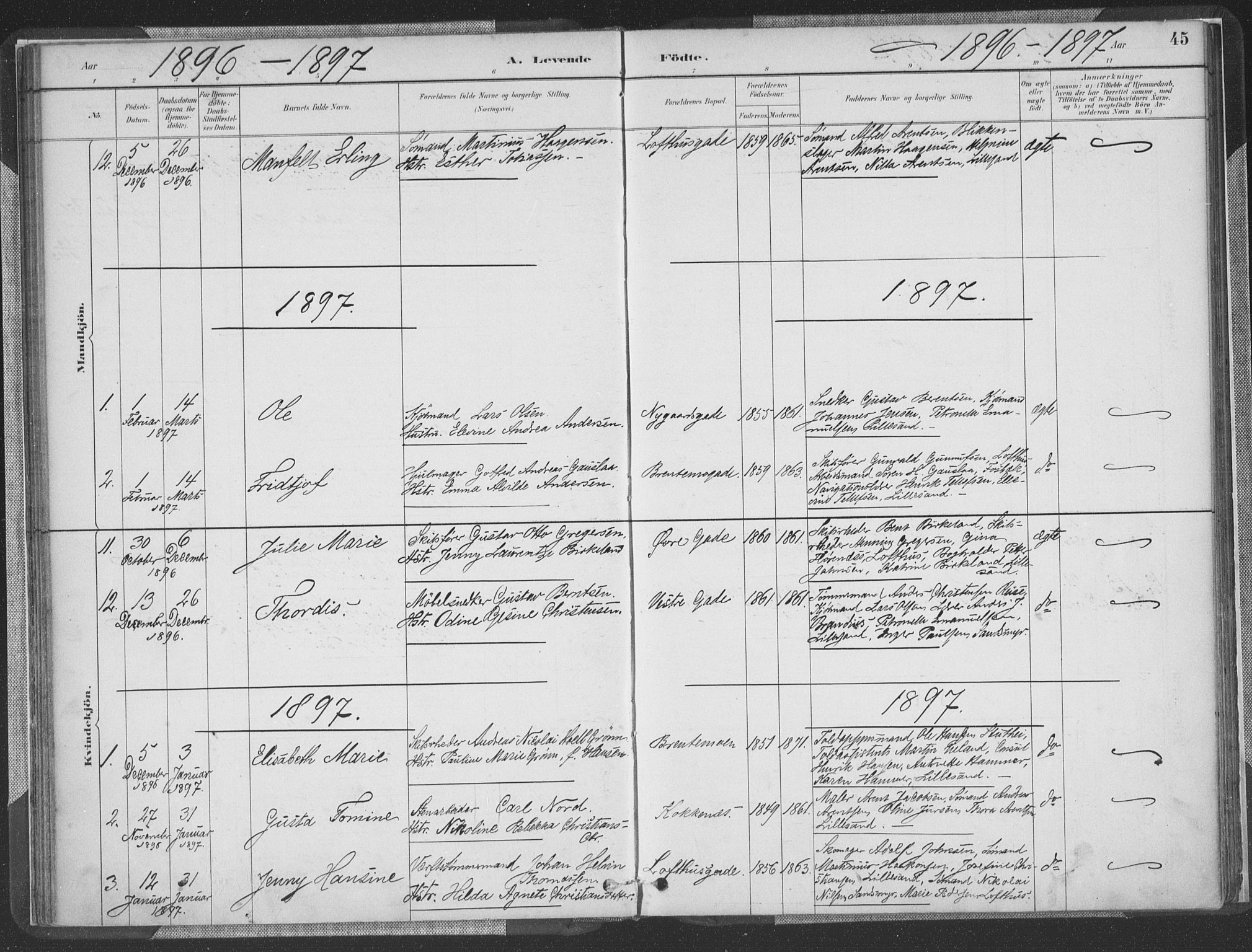 Vestre Moland sokneprestkontor, SAK/1111-0046/F/Fa/Faa/L0001: Parish register (official) no. A 1, 1884-1899, p. 46