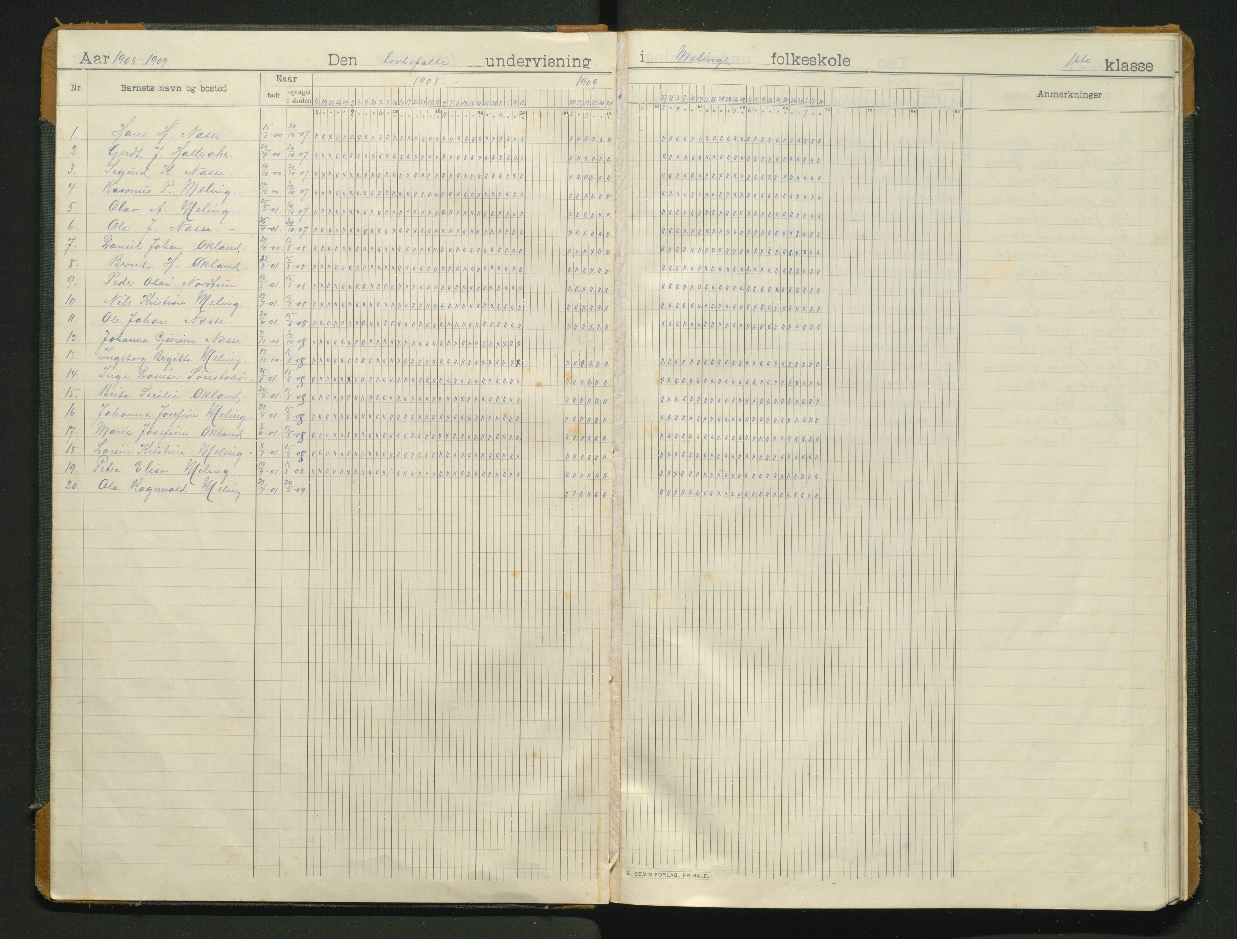 Bremnes kommune. Barneskulane, IKAH/1220-231/G/Gd/L0003: Dagbok for Meling skule, 1908-1918