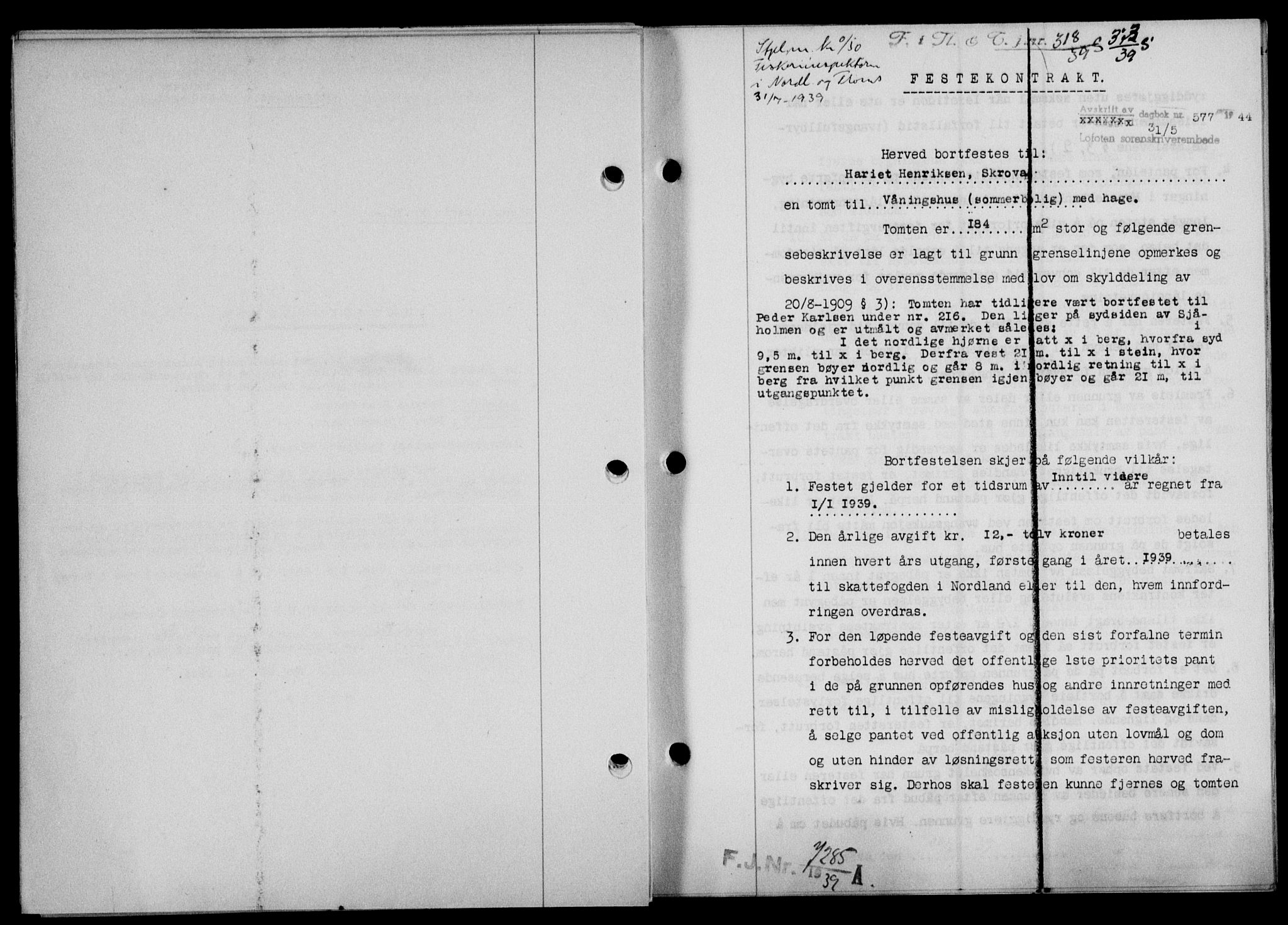 Lofoten sorenskriveri, SAT/A-0017/1/2/2C/L0012a: Mortgage book no. 12a, 1943-1944, Diary no: : 577/1944