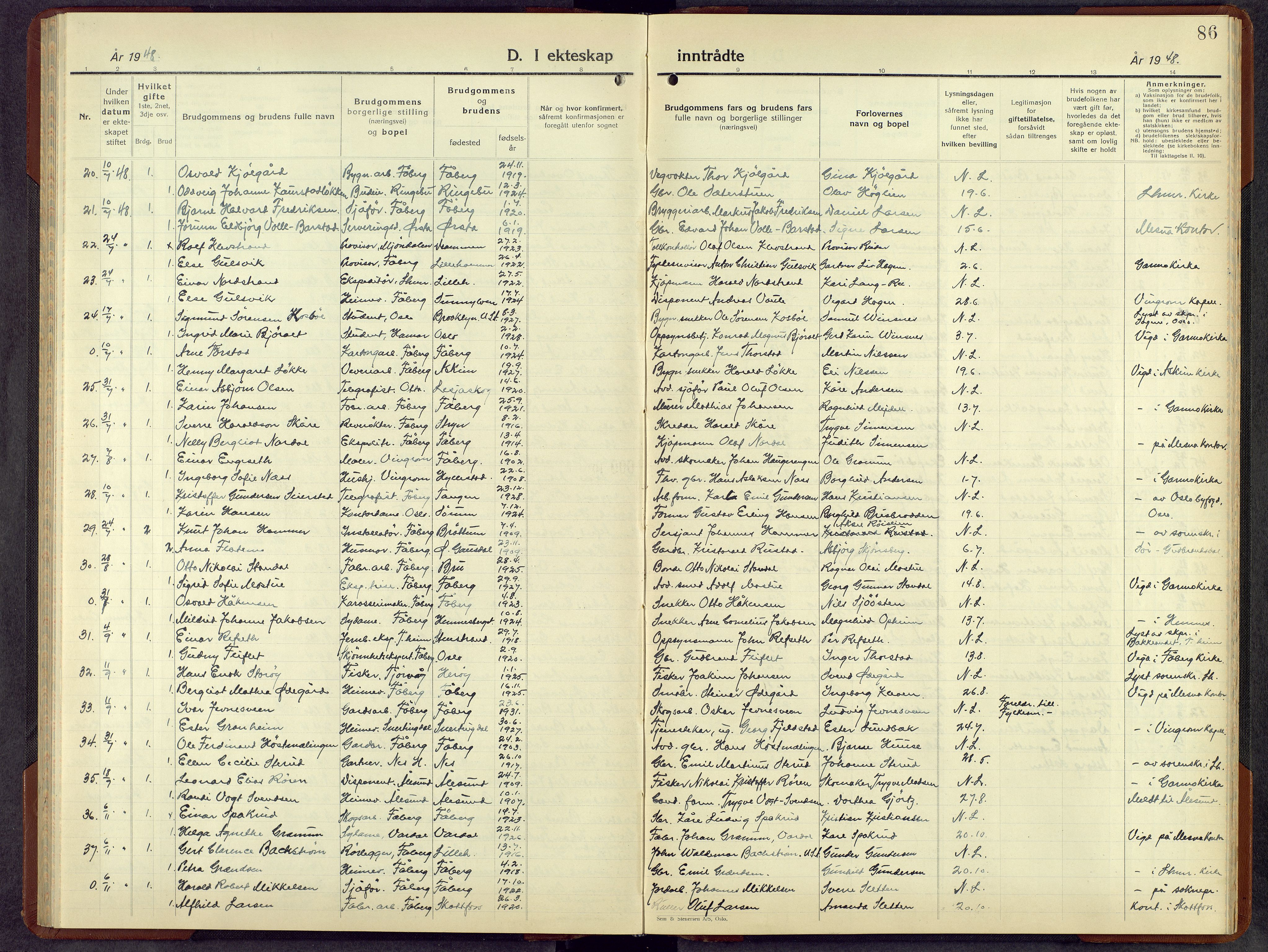 Fåberg prestekontor, AV/SAH-PREST-086/H/Ha/Hab/L0018: Parish register (copy) no. 18, 1940-1967, p. 86