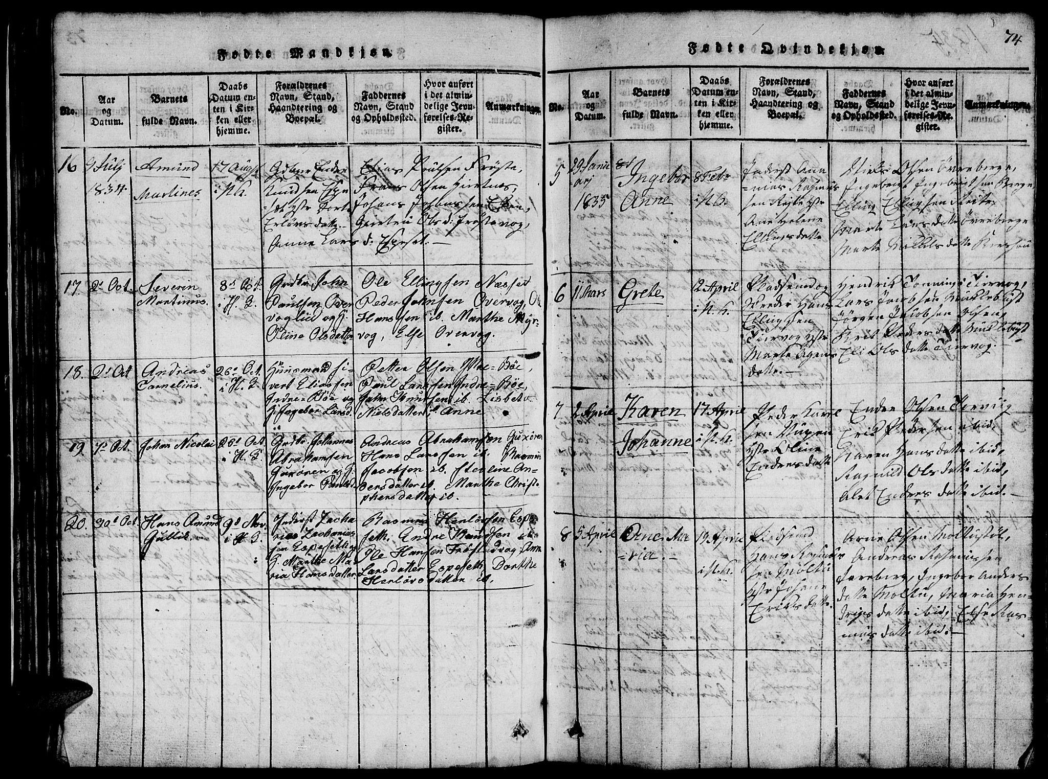 Ministerialprotokoller, klokkerbøker og fødselsregistre - Møre og Romsdal, AV/SAT-A-1454/507/L0078: Parish register (copy) no. 507C01, 1816-1840, p. 74