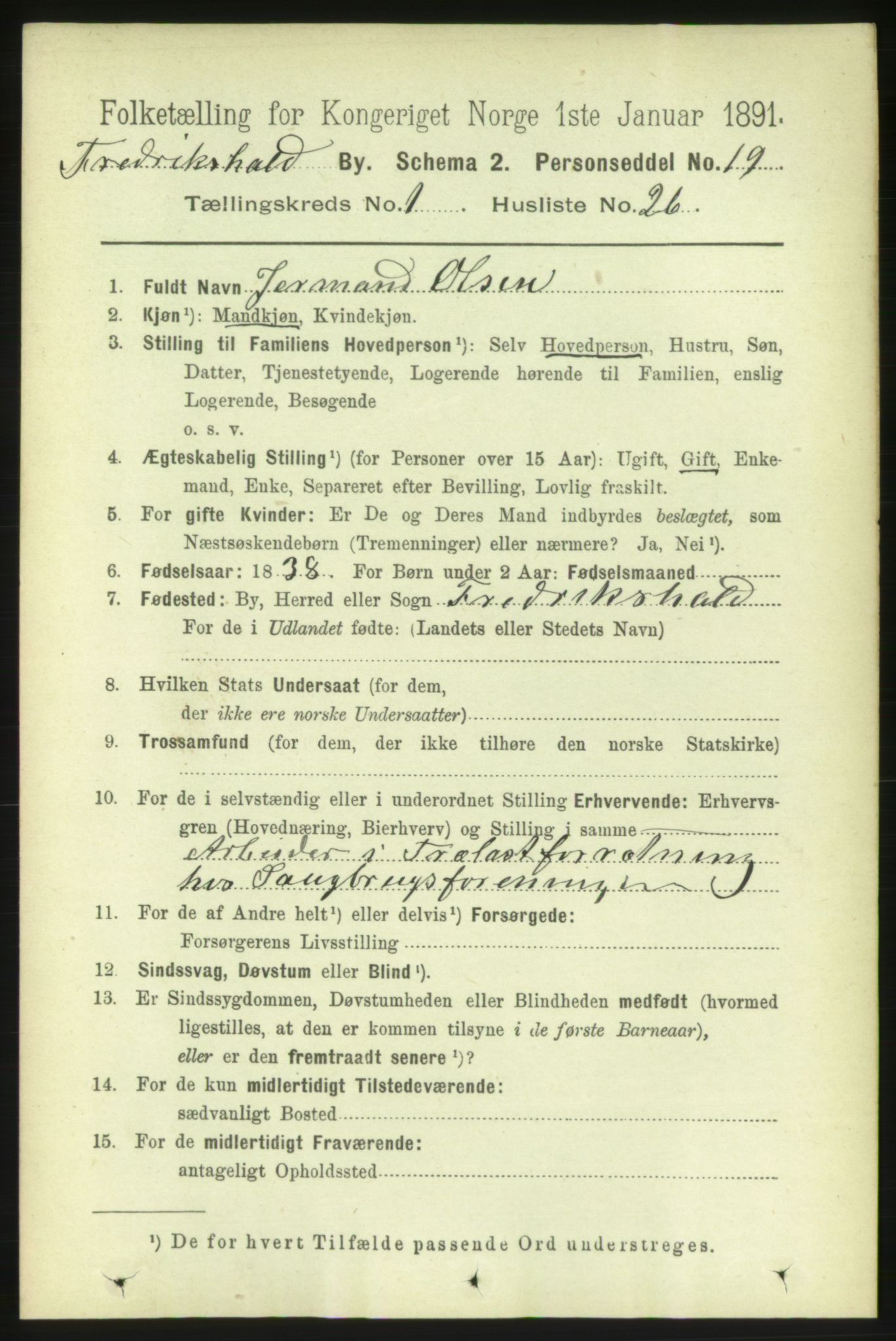 RA, 1891 census for 0101 Fredrikshald, 1891, p. 2164