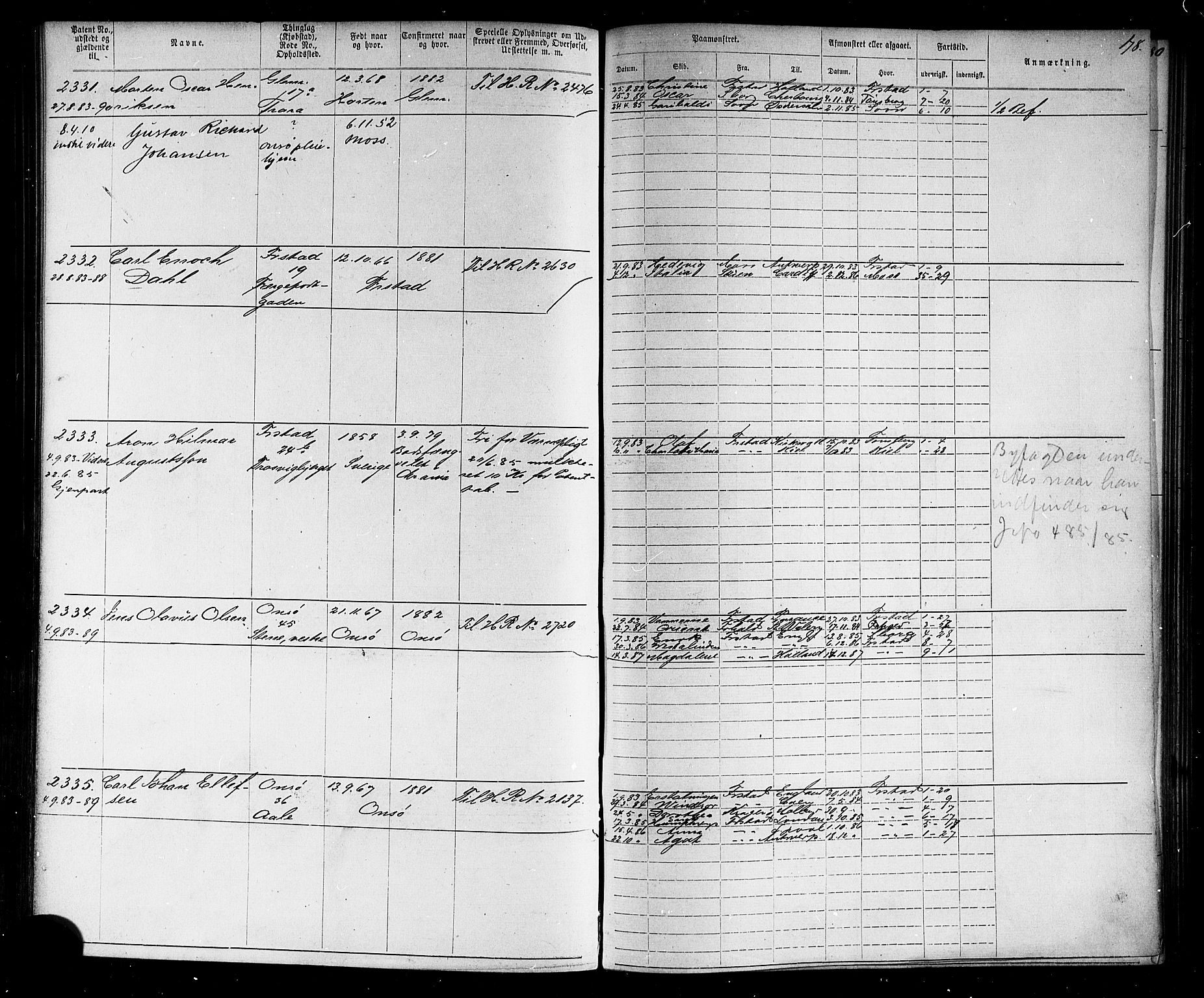 Fredrikstad mønstringskontor, AV/SAO-A-10569b/F/Fc/Fca/L0004: Annotasjonsrulle, 1885-1893, p. 182