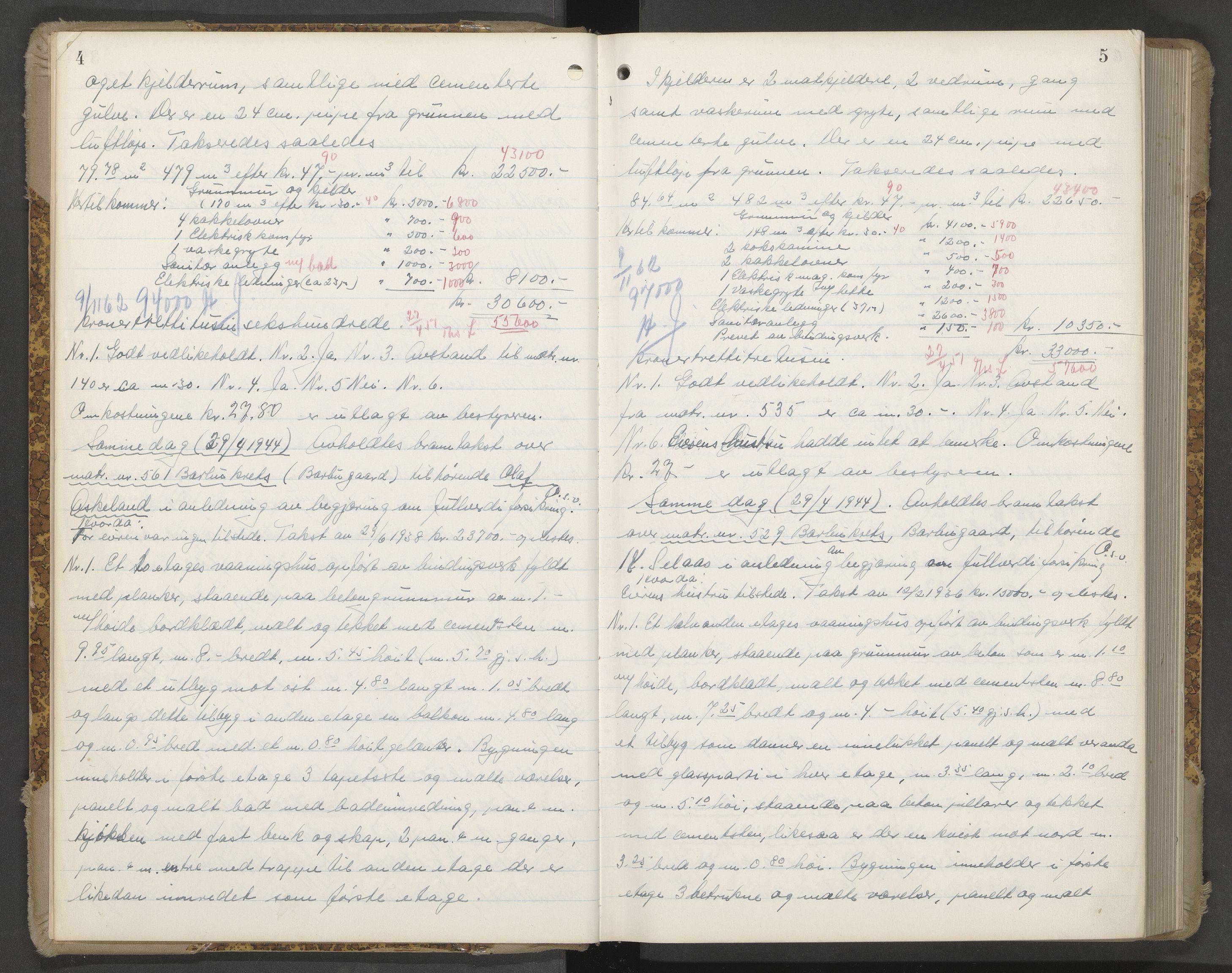 Norges Brannkasse Arendal, AV/SAK-2241-0002/F/Fa/L0035: Branntakstprotokoll nr. 33 med matrikkelnummerregister, 1944-1949