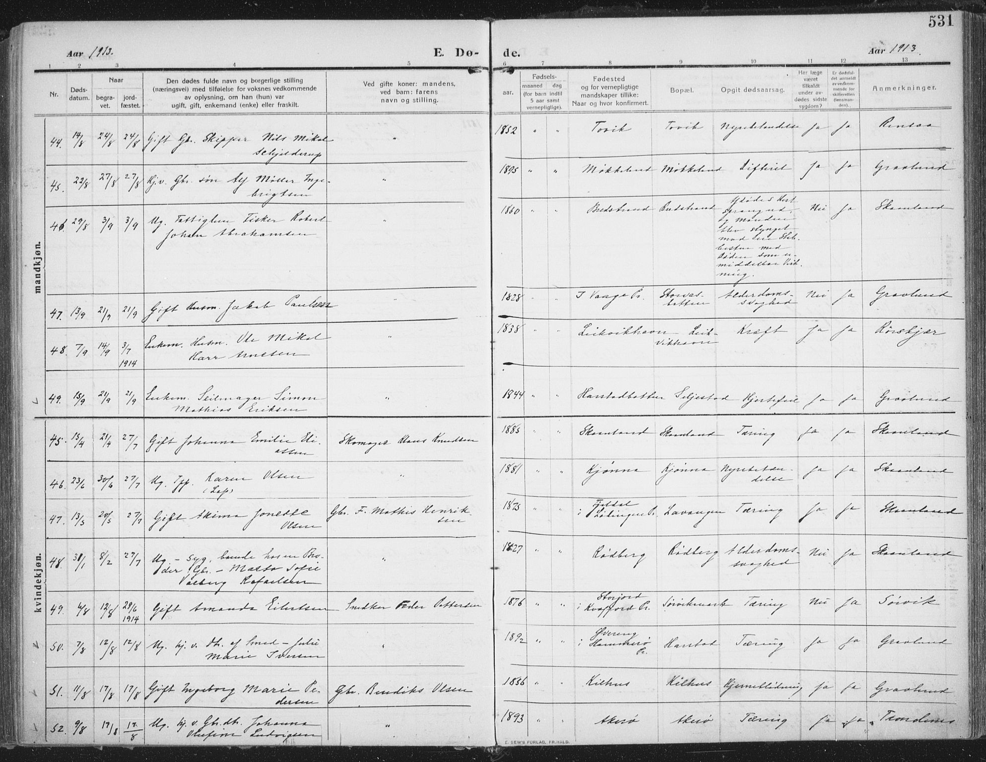 Trondenes sokneprestkontor, AV/SATØ-S-1319/H/Ha/L0018kirke: Parish register (official) no. 18, 1909-1918, p. 531