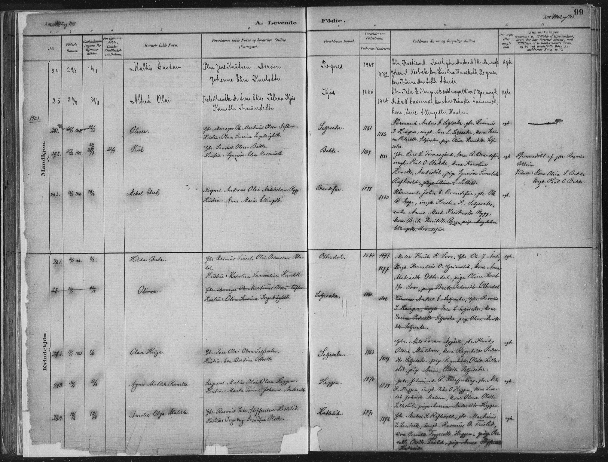 Hornindal sokneprestembete, SAB/A-82401/H/Haa/Haaa/L0003/0001: Parish register (official) no. A 3A, 1887-1917, p. 99