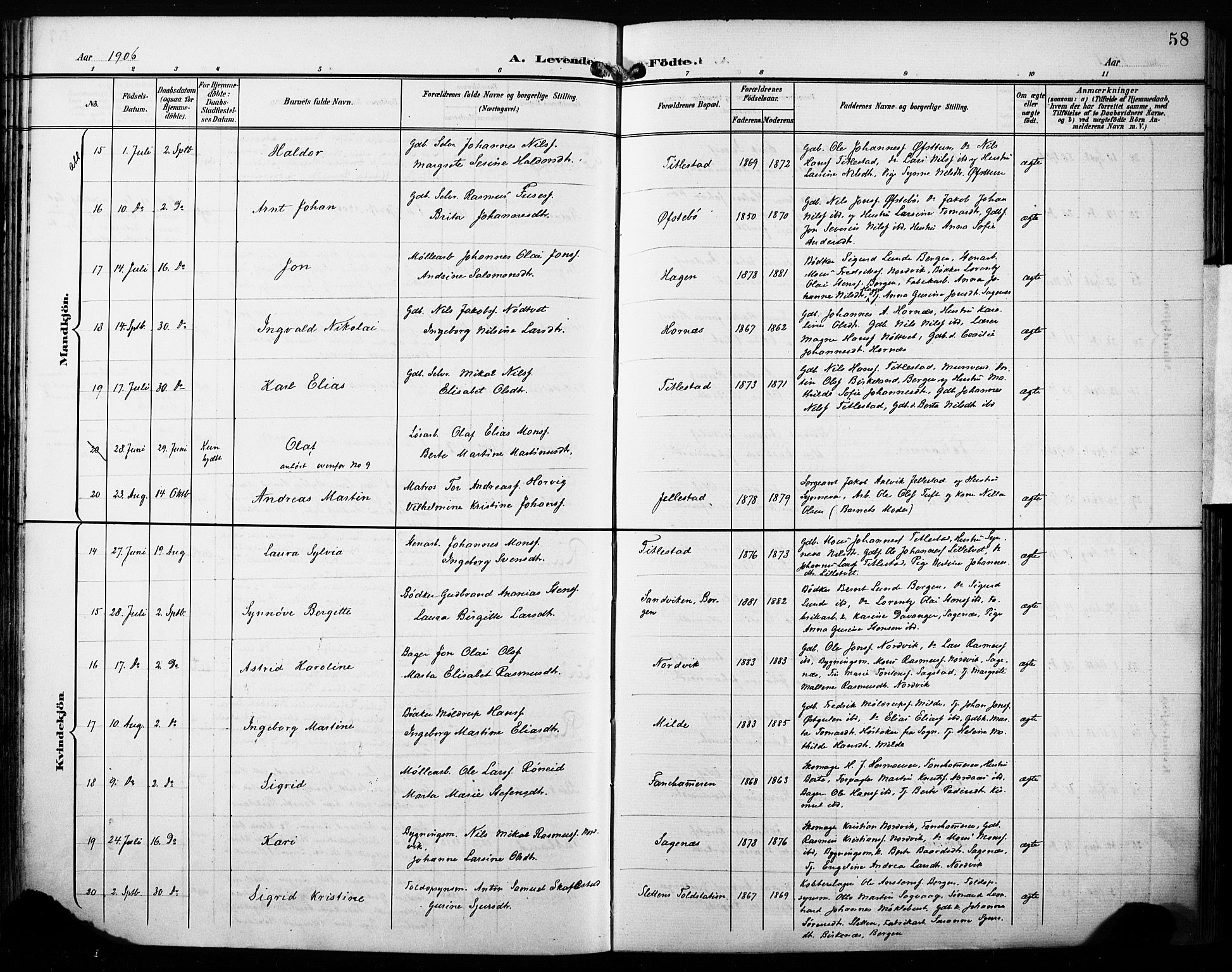 Fana Sokneprestembete, AV/SAB-A-75101/H/Haa/Haab/L0003: Parish register (official) no. B 3, 1898-1907, p. 58