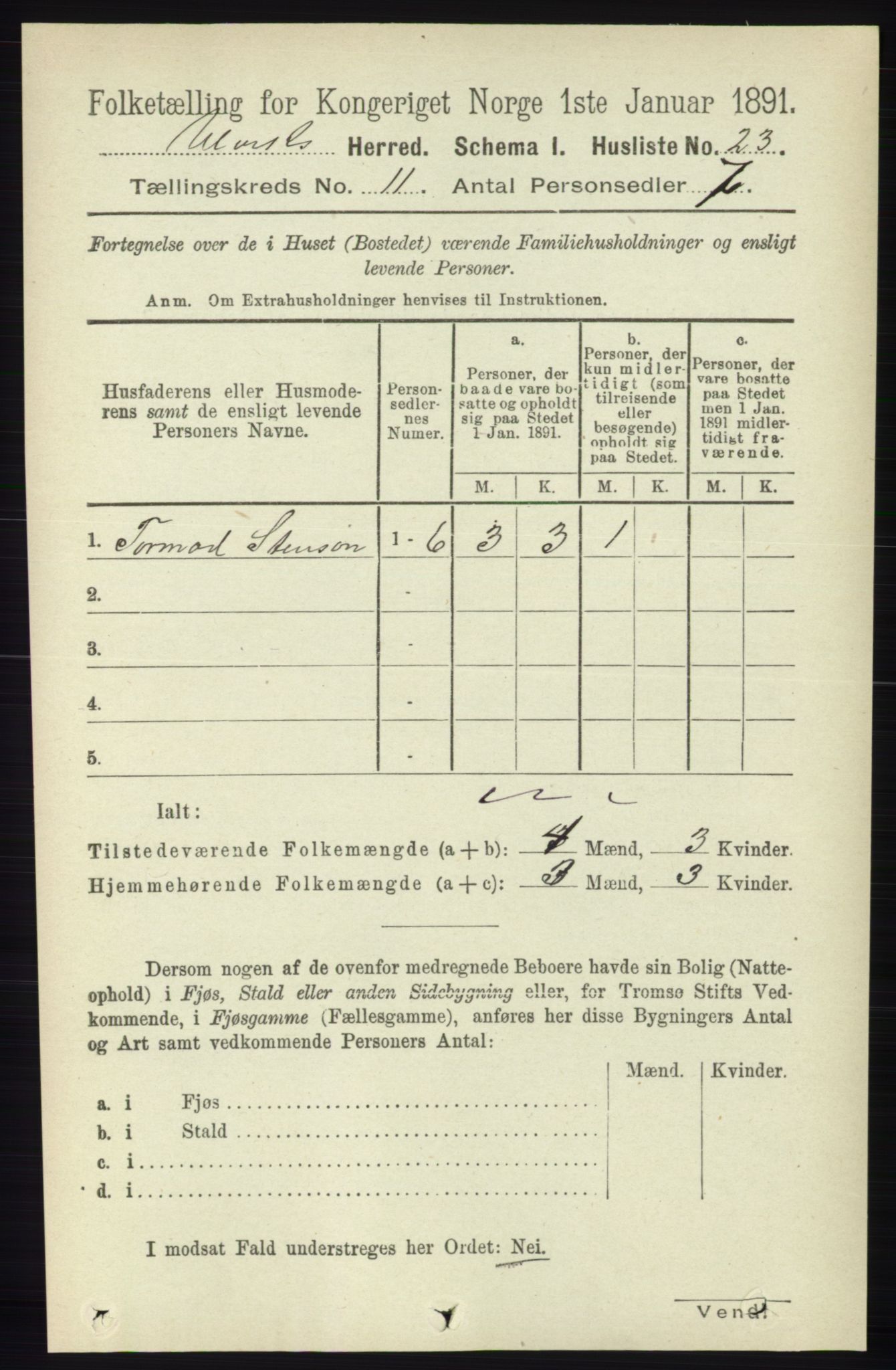 RA, 1891 census for 1233 Ulvik, 1891, p. 3462