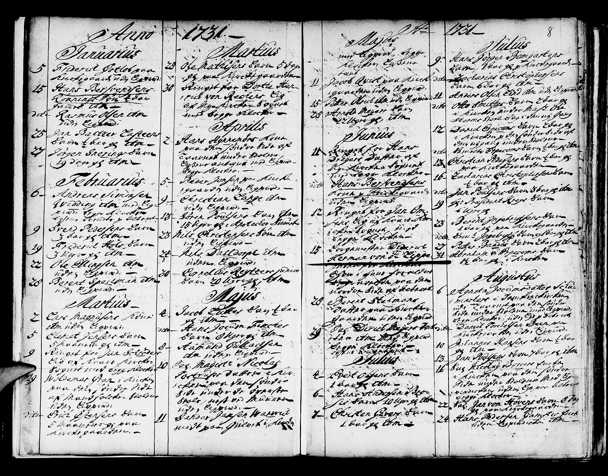 Domkirken sokneprestembete, SAB/A-74801/H/Haa/L0008: Parish register (official) no. A 8, 1725-1775, p. 8