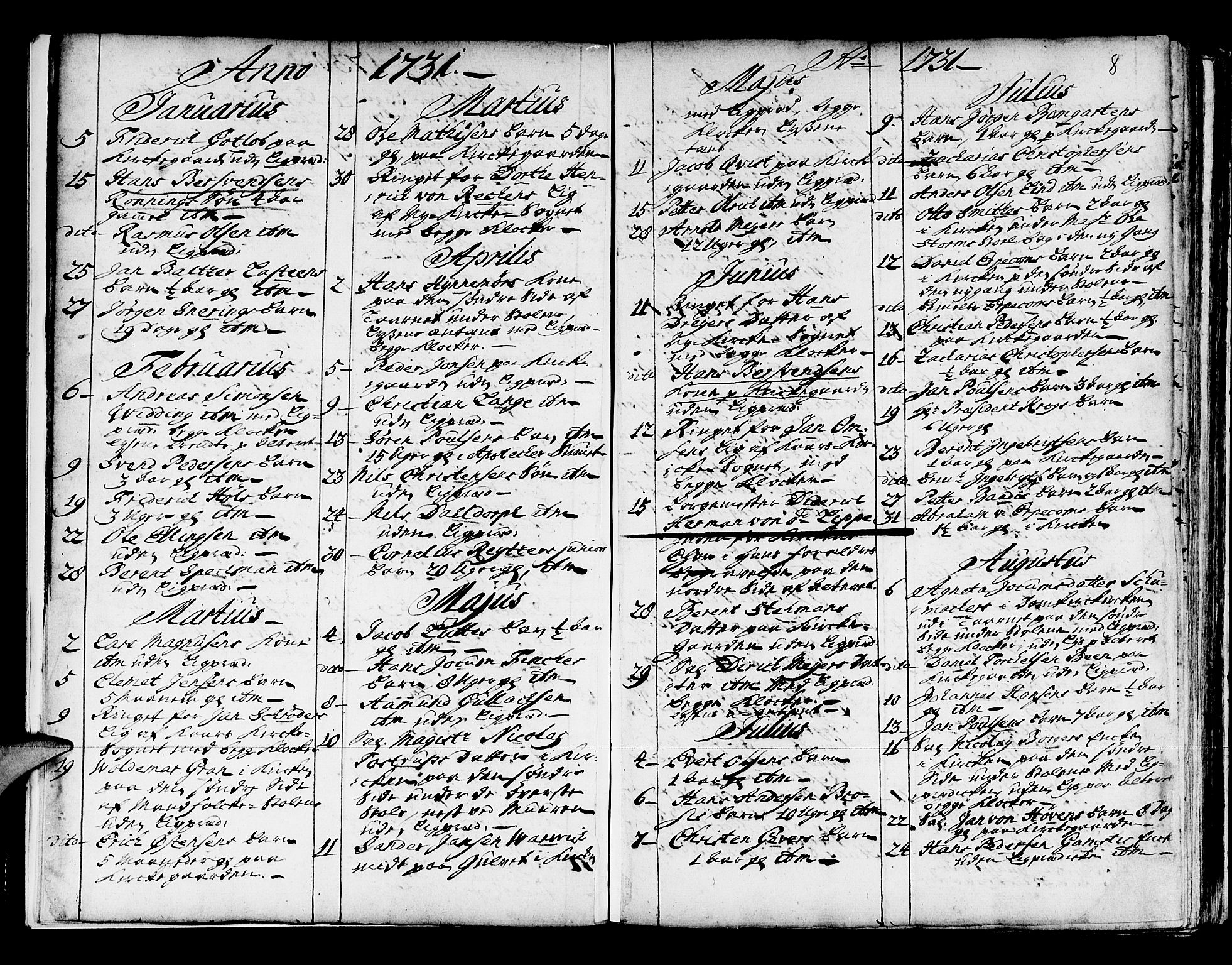 Domkirken sokneprestembete, AV/SAB-A-74801/H/Haa/L0008: Parish register (official) no. A 8, 1725-1775, p. 8