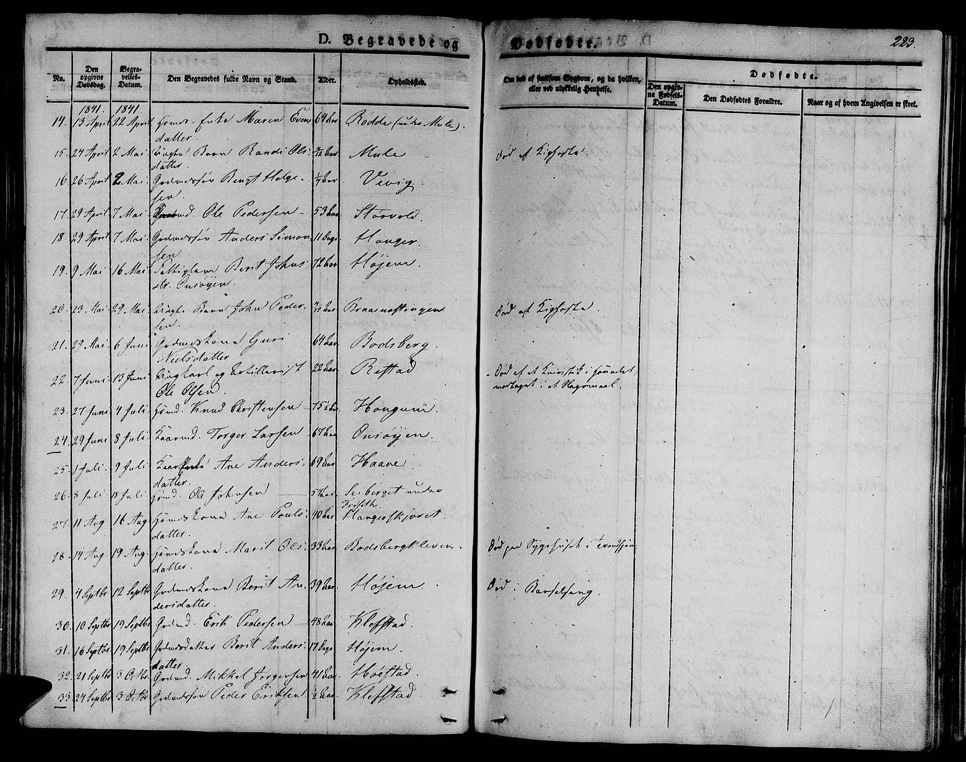 Ministerialprotokoller, klokkerbøker og fødselsregistre - Sør-Trøndelag, AV/SAT-A-1456/612/L0374: Parish register (official) no. 612A07 /1, 1829-1845, p. 223