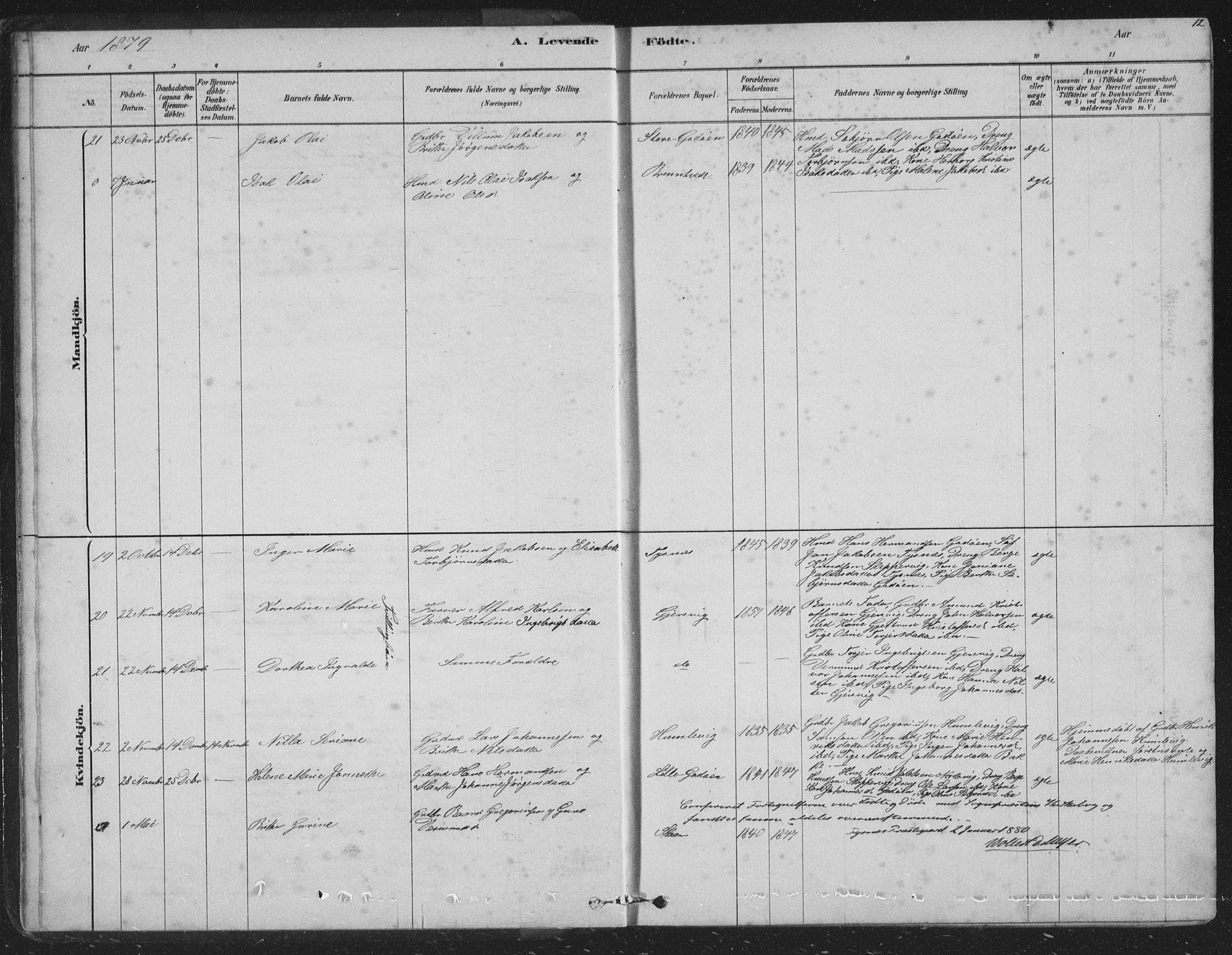 Tysnes sokneprestembete, AV/SAB-A-78601/H/Hab: Parish register (copy) no. B 2, 1878-1918, p. 12