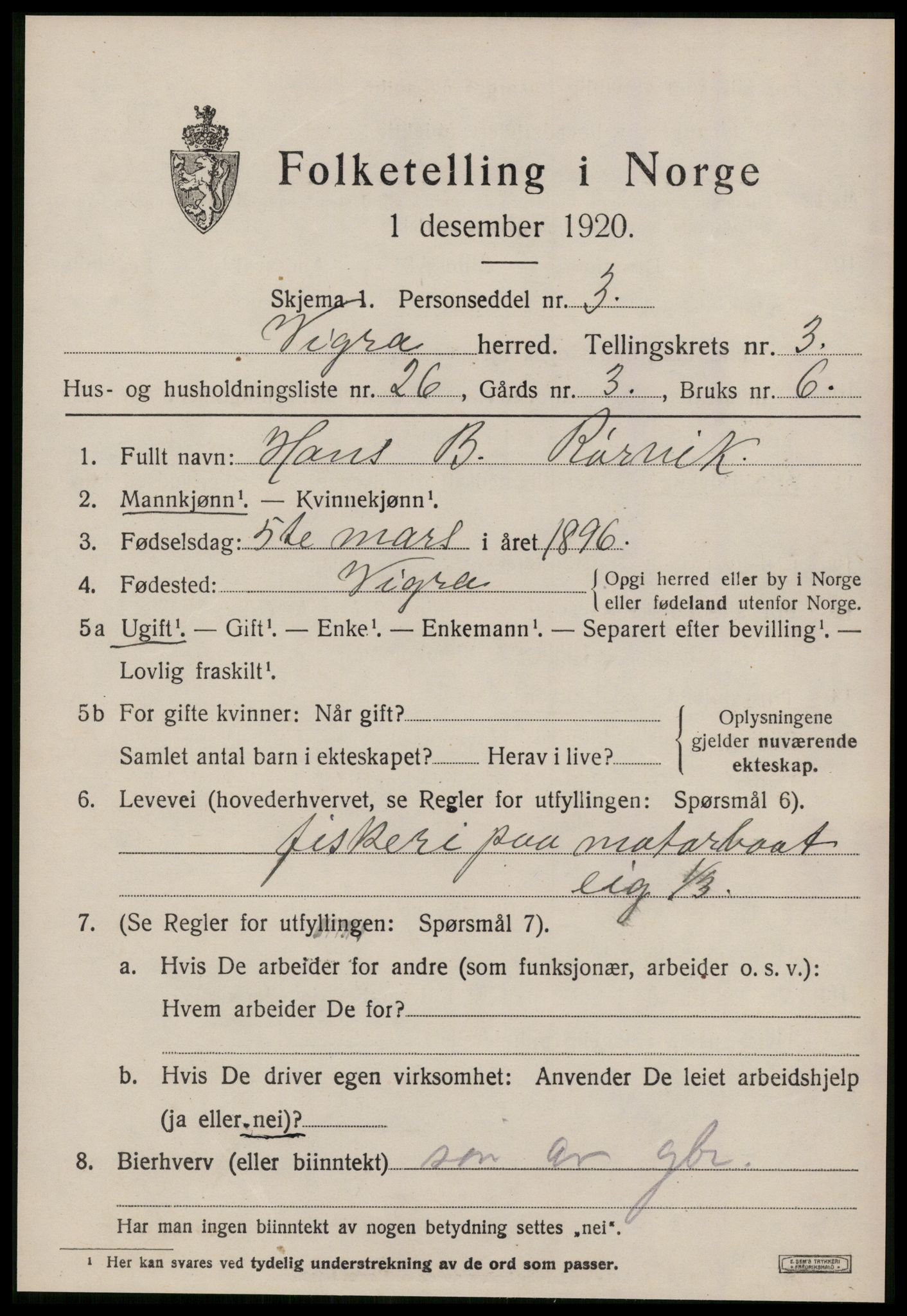 SAT, 1920 census for Vigra, 1920, p. 1708