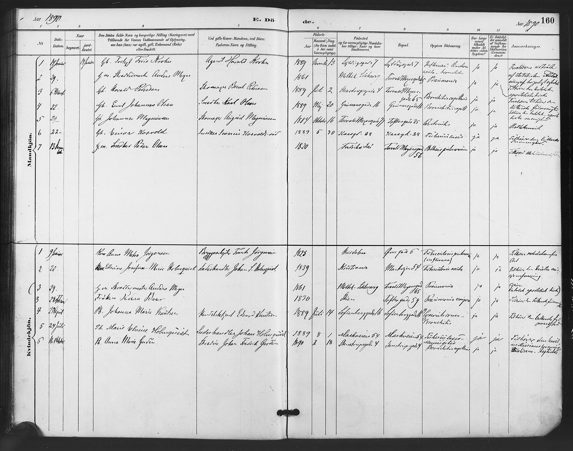 Paulus prestekontor Kirkebøker, AV/SAO-A-10871/F/Fa/L0011: Parish register (official) no. 11, 1889-1897, p. 160