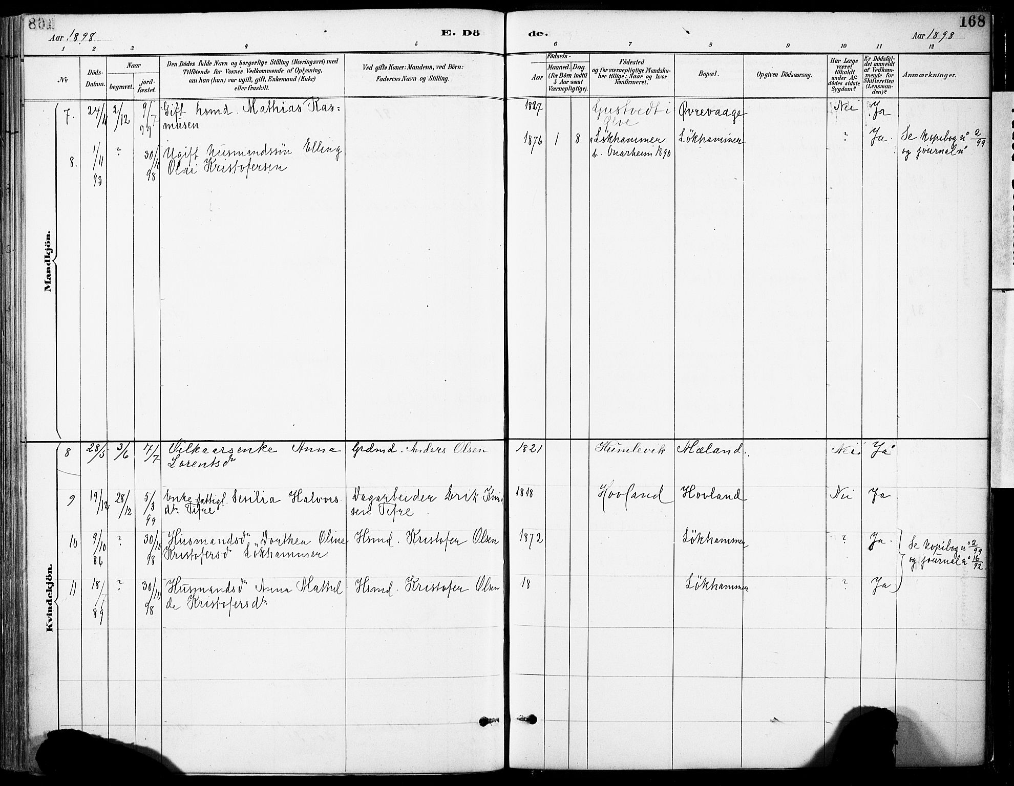 Tysnes sokneprestembete, SAB/A-78601/H/Haa: Parish register (official) no. C 1, 1887-1912, p. 168